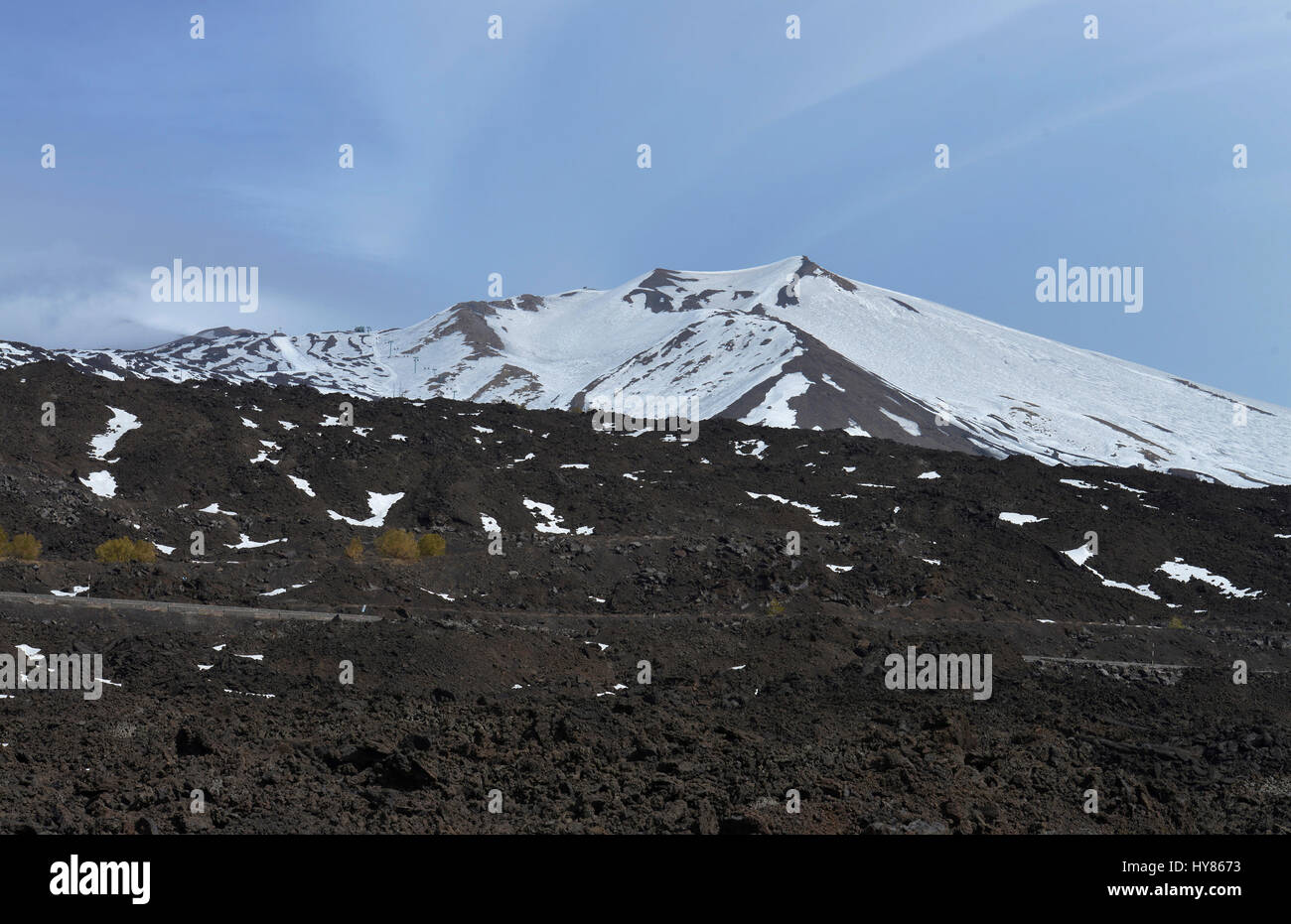 Lava-Gestein, Schnee, Vulkan Ätna, Sizilien, Italien, Lavagestein, Schnee, Vulkan, Sizilien, Italien Stockfoto