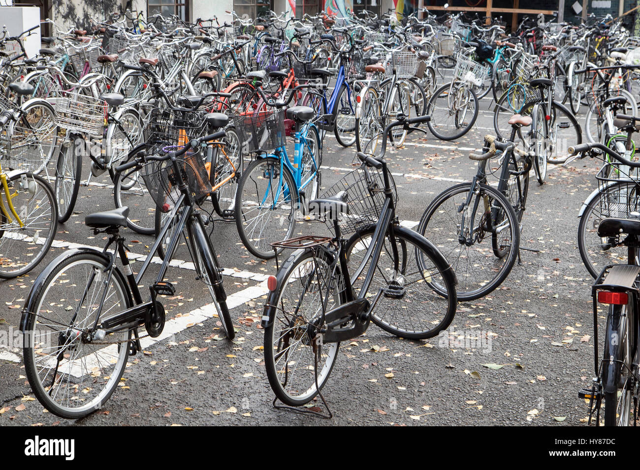 Fahrrad-Parken auf Parkzone der Schule Stockfoto