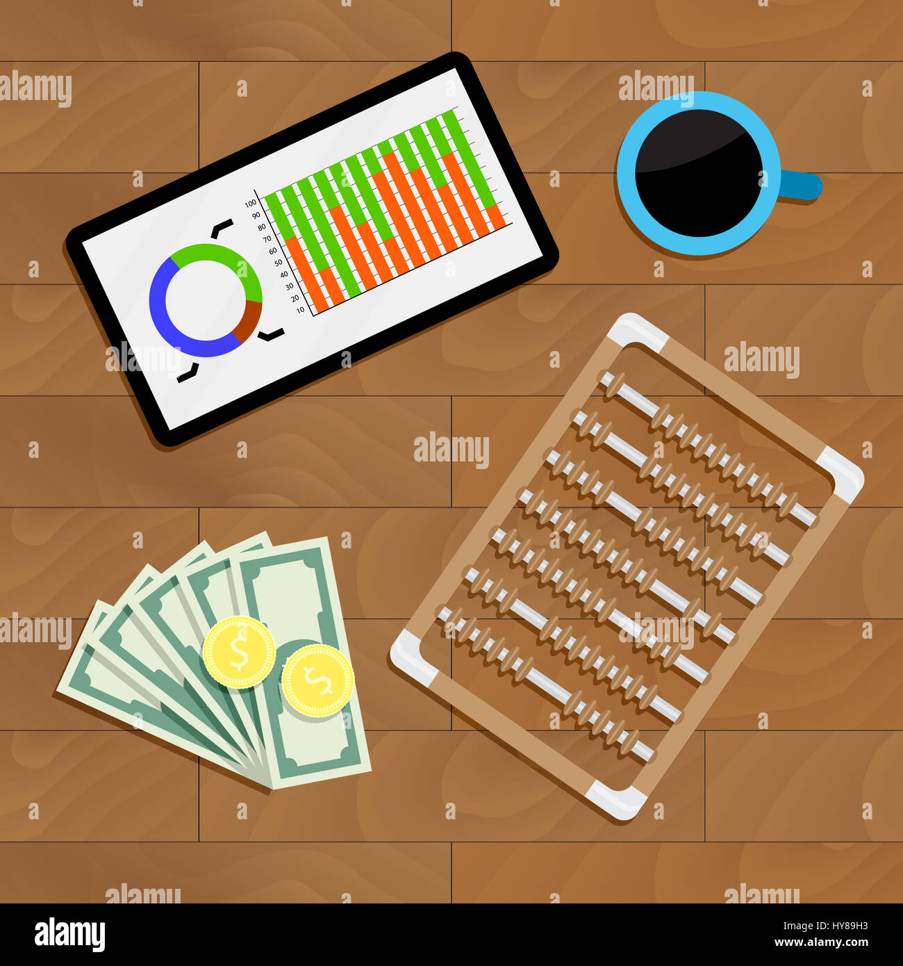 Statistischen Finanzbericht. Analytische Finanzbericht, Finanzinformationen auf Tablet, Vektor-illustration Stockfoto