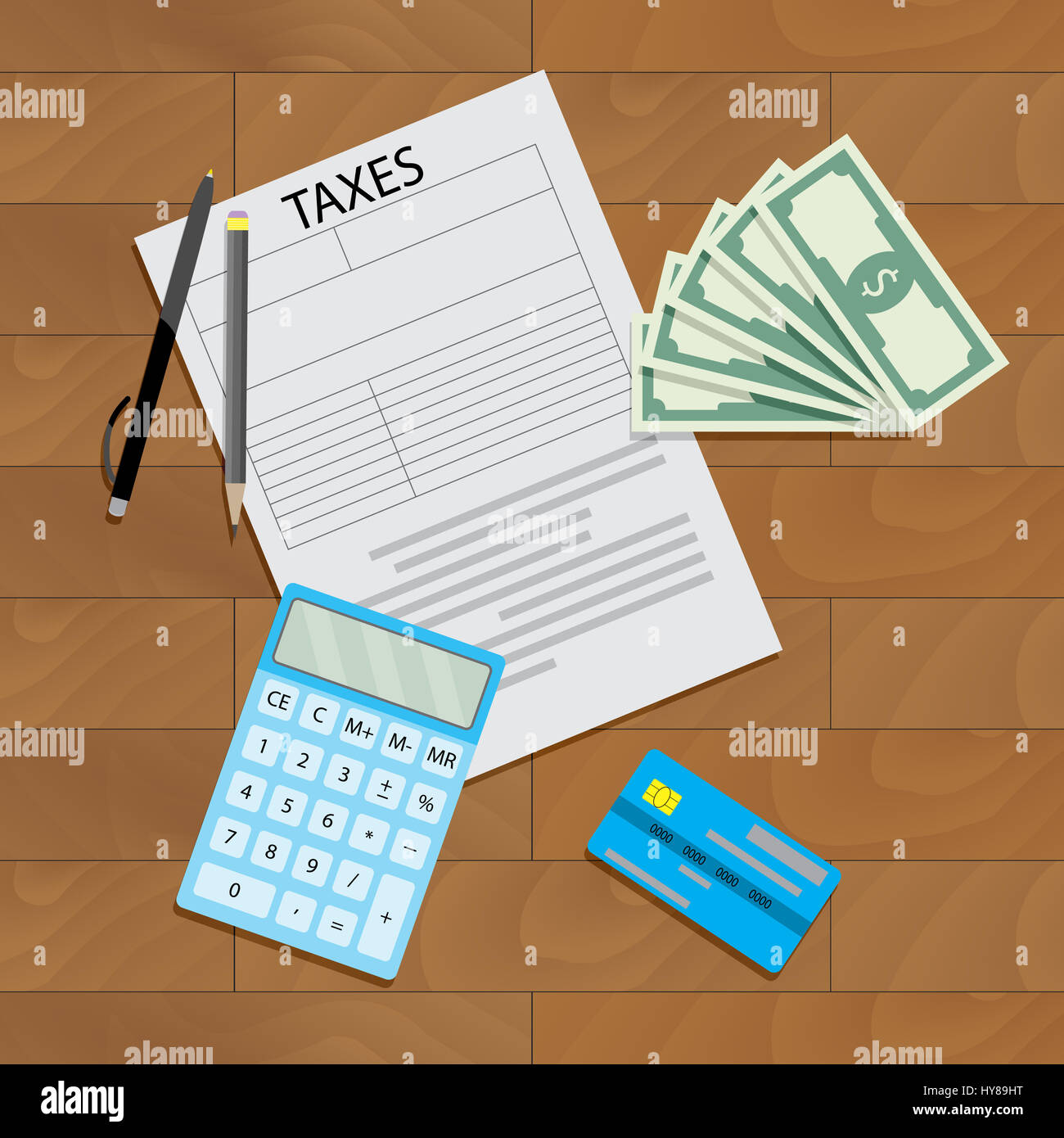 Steuer-Erklärung-Vektor. Geschäft Belegwährung, Gewinn Audit Abbildung Stockfoto