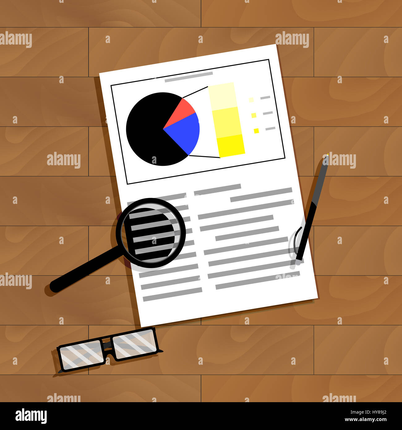 Analysen von Datenstatistiken. Finanzielle Papierkram, Buchhaltung Arbeit, Vektor-illustration Stockfoto