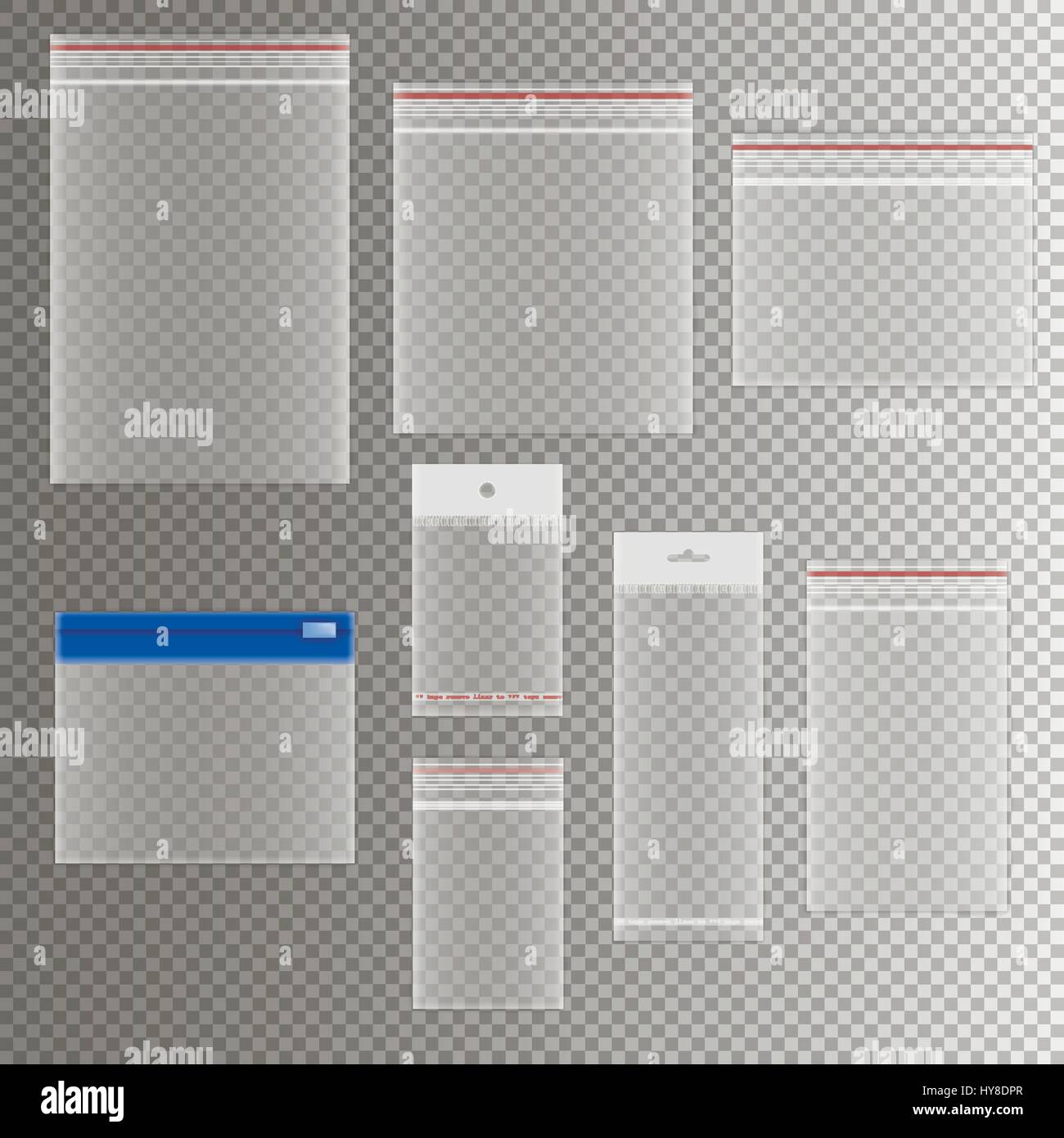 Transparente Plastiktüten Tasche Kollektion Stock Vektor