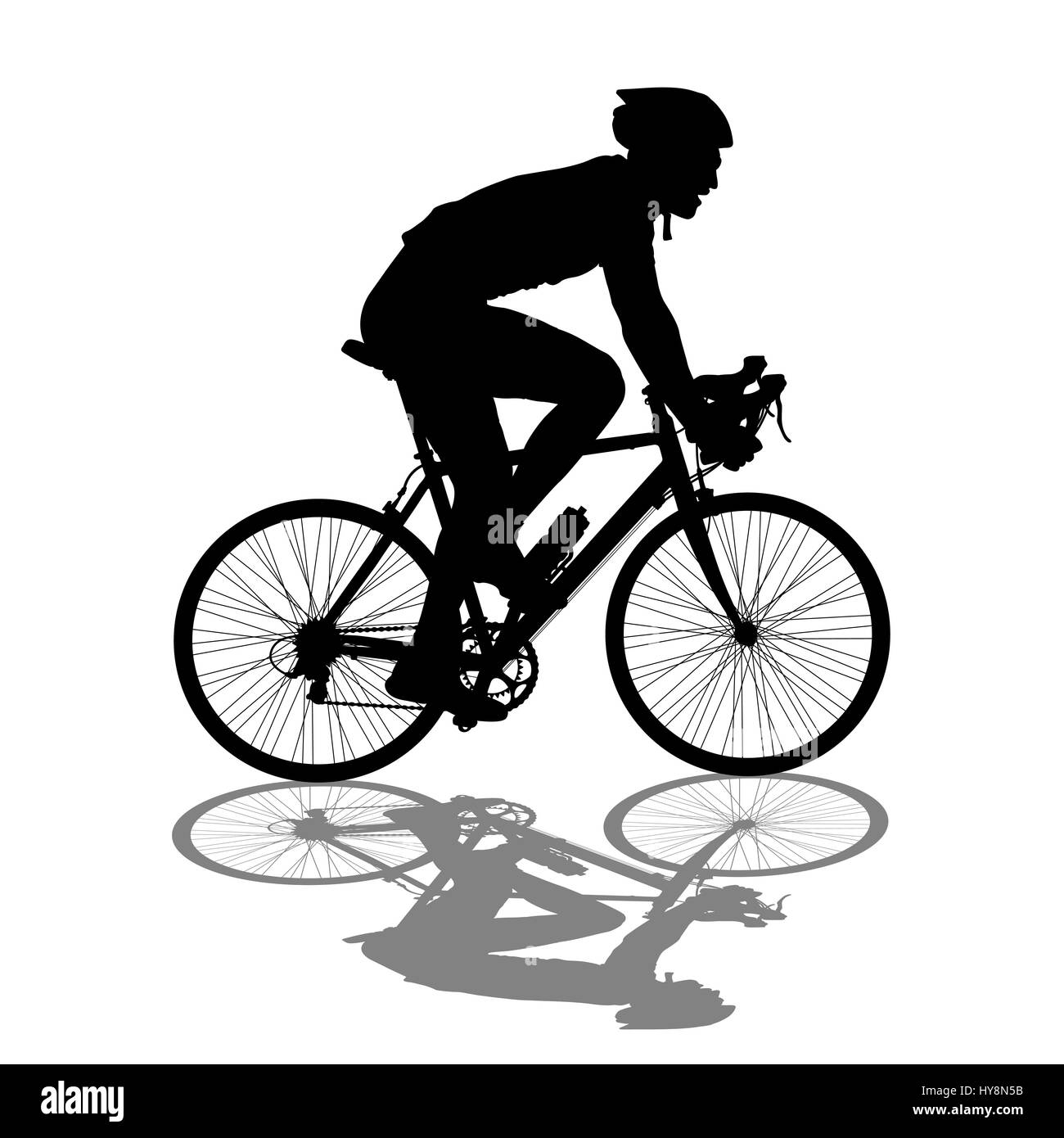 Silhouette eines männlichen Radfahrer.  oder Illustration. Stockfoto