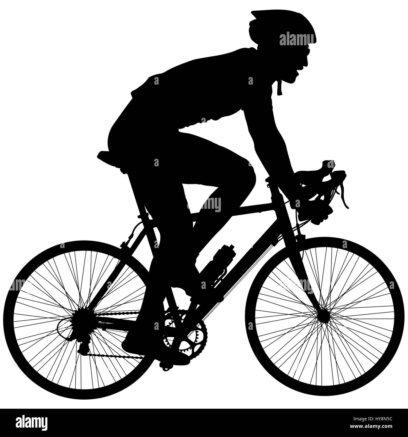 Silhouette eines männlichen Radfahrer.  oder Illustration. Stockfoto