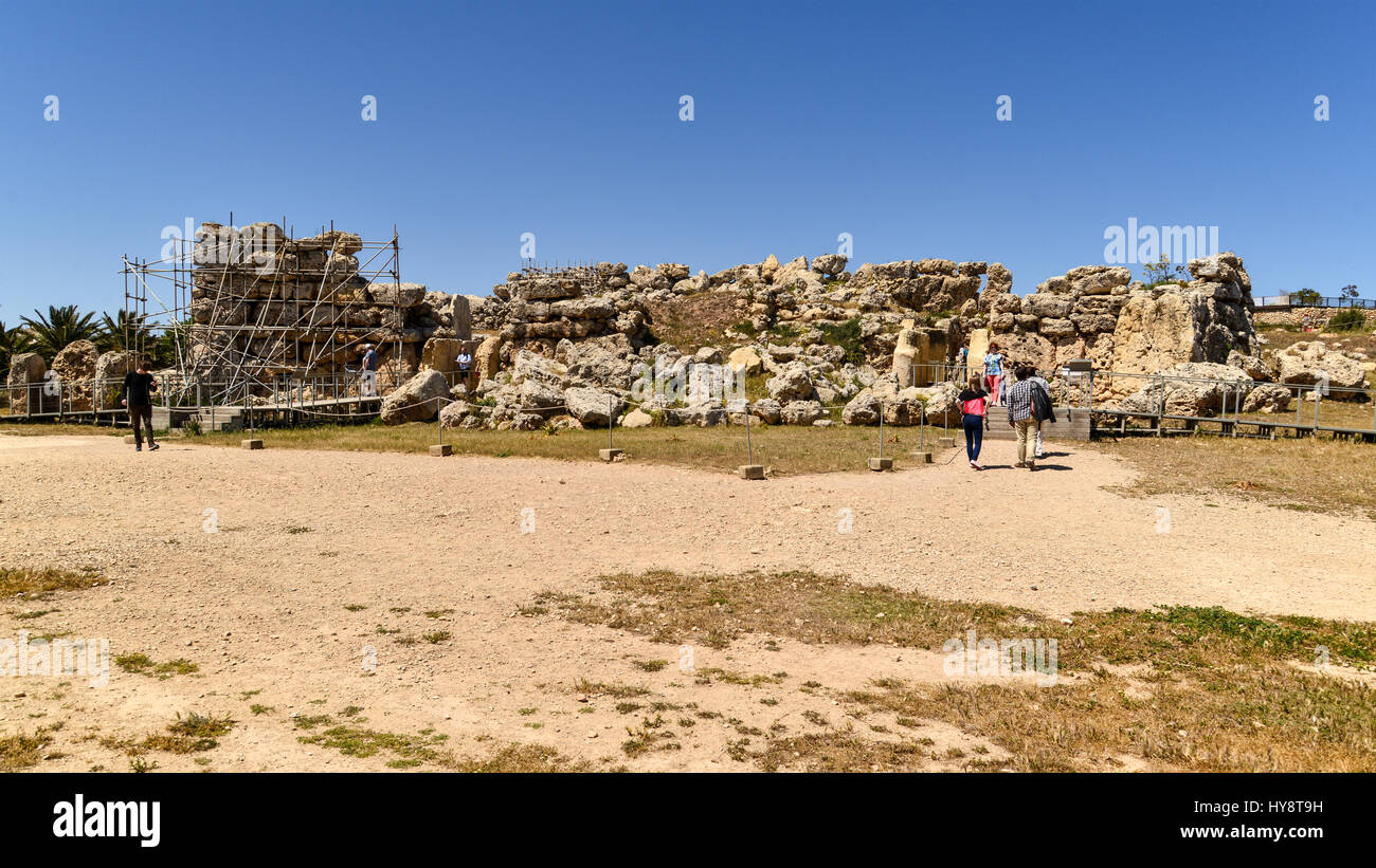Fassade - Ġgantija neolithischen Tempel - Gozo, Malta Stockfoto