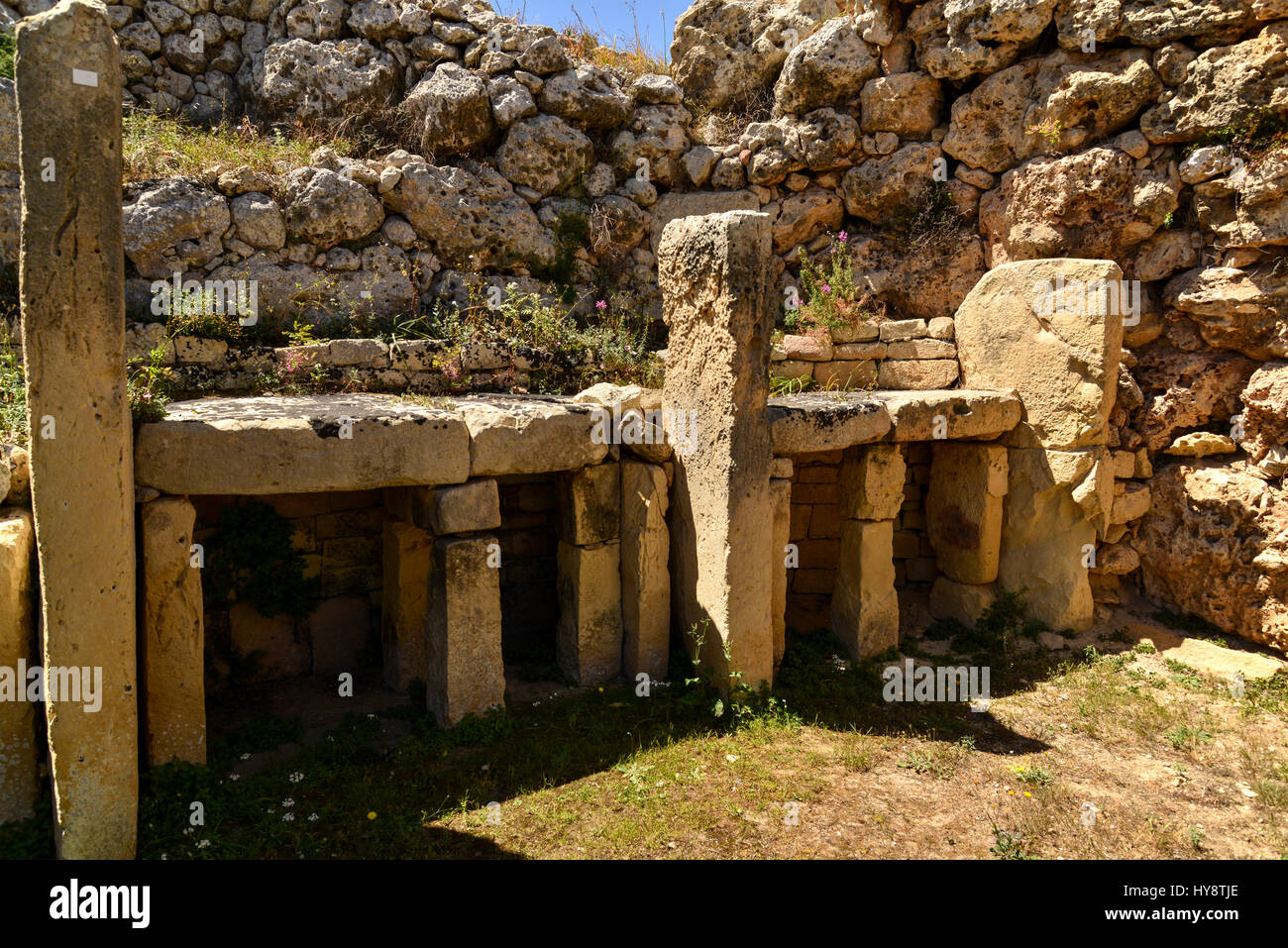 Südlichen Tempel Innenraum - Ġgantija neolithischen Tempel - Gozo, Malta Stockfoto