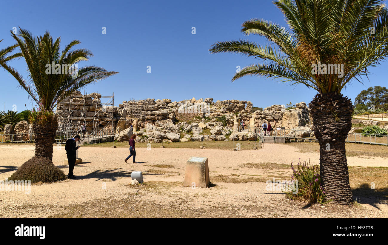 Fassade - Ġgantija neolithischen Tempel - Gozo, Malta Stockfoto