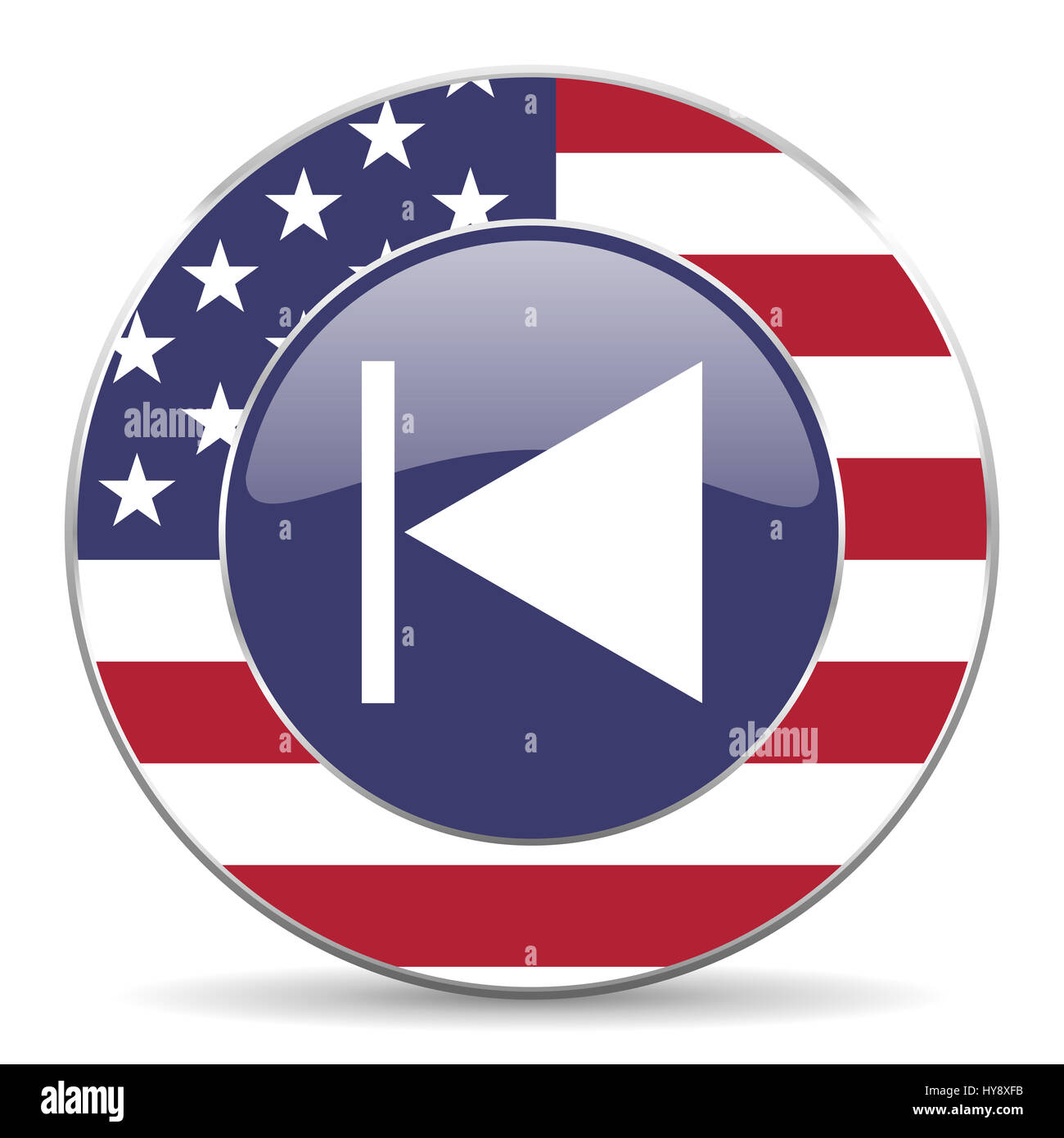 Prev Usa Web amerikanischen Runde Internet Designikone mit Schatten auf weißem Hintergrund. Stockfoto