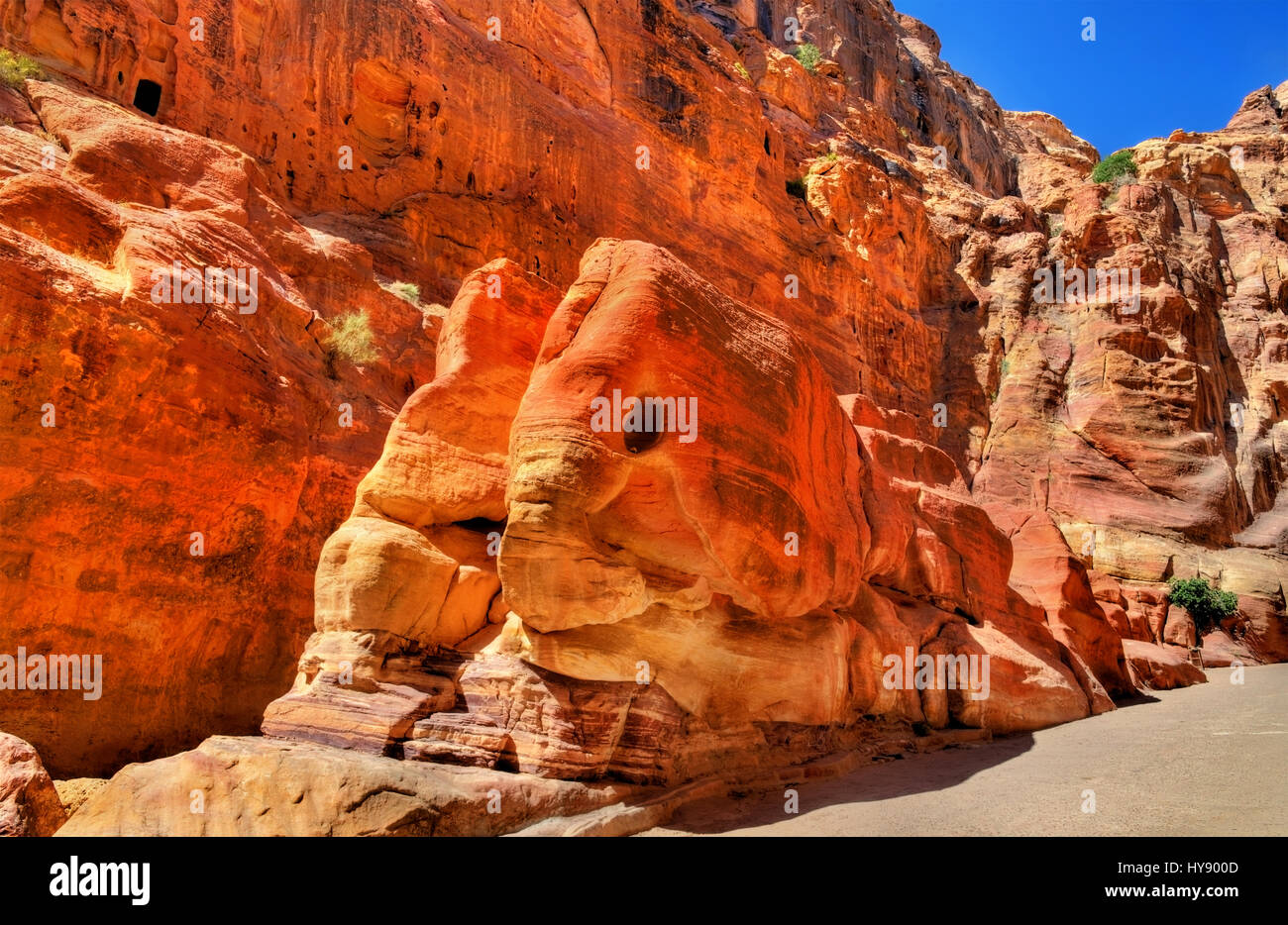 Der Elefant geformte Felsen in Petra Stockfoto