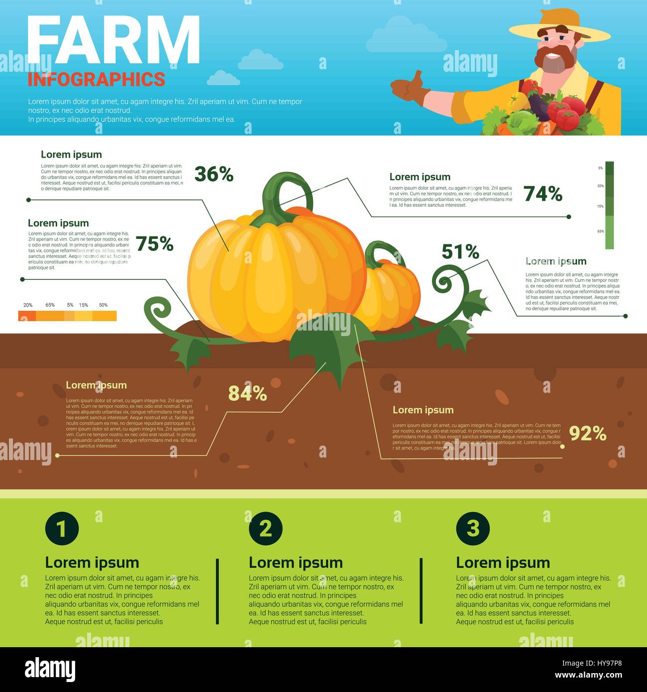 Landbau Infografiken Eco Friendly Bio natürliche pflanzliche Wachstum Farm Produktion Banner mit Textfreiraum Stock Vektor