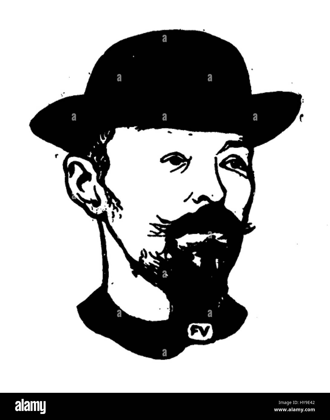 Ein Porträt von Max Elskamp, geschaffen von dem Künstler Félix Vallotton, das den belgischen Dichter und Schriftsteller in einem unverwechselbaren, ausdrucksstarken Stil einfängt. Das Werk unterstreicht Vallotons einzigartigen Ansatz zur Porträtmalerei im späten 19. Und frühen 20. Jahrhundert. Stockfoto