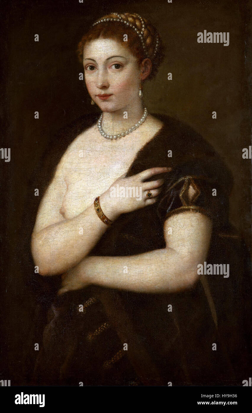 Tizian 038 ist ein berühmtes Werk des Renaissancekünstlers Titian, das seine Porträtkunst und die Verwendung satter, lebendiger Farben zeigt. Das Stück spiegelt seinen Reifen Stil wider und betont Realismus und detaillierte Darstellung von Themen. Stockfoto