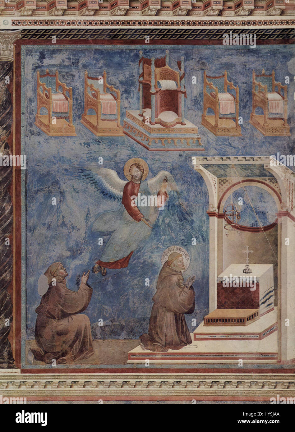Giotto di Bondones Werk mit der Nummer 077 ist ein bedeutendes Beispiel für Malerei der frühen Renaissance, bekannt für ihren naturalistischen Stil und ihre innovative Raumnutzung. Giotto ist dafür bekannt, sich vom byzantinischen Stil zu lösen und eine humanistischere Herangehensweise an religiöse Kunst zu ermöglichen. Stockfoto