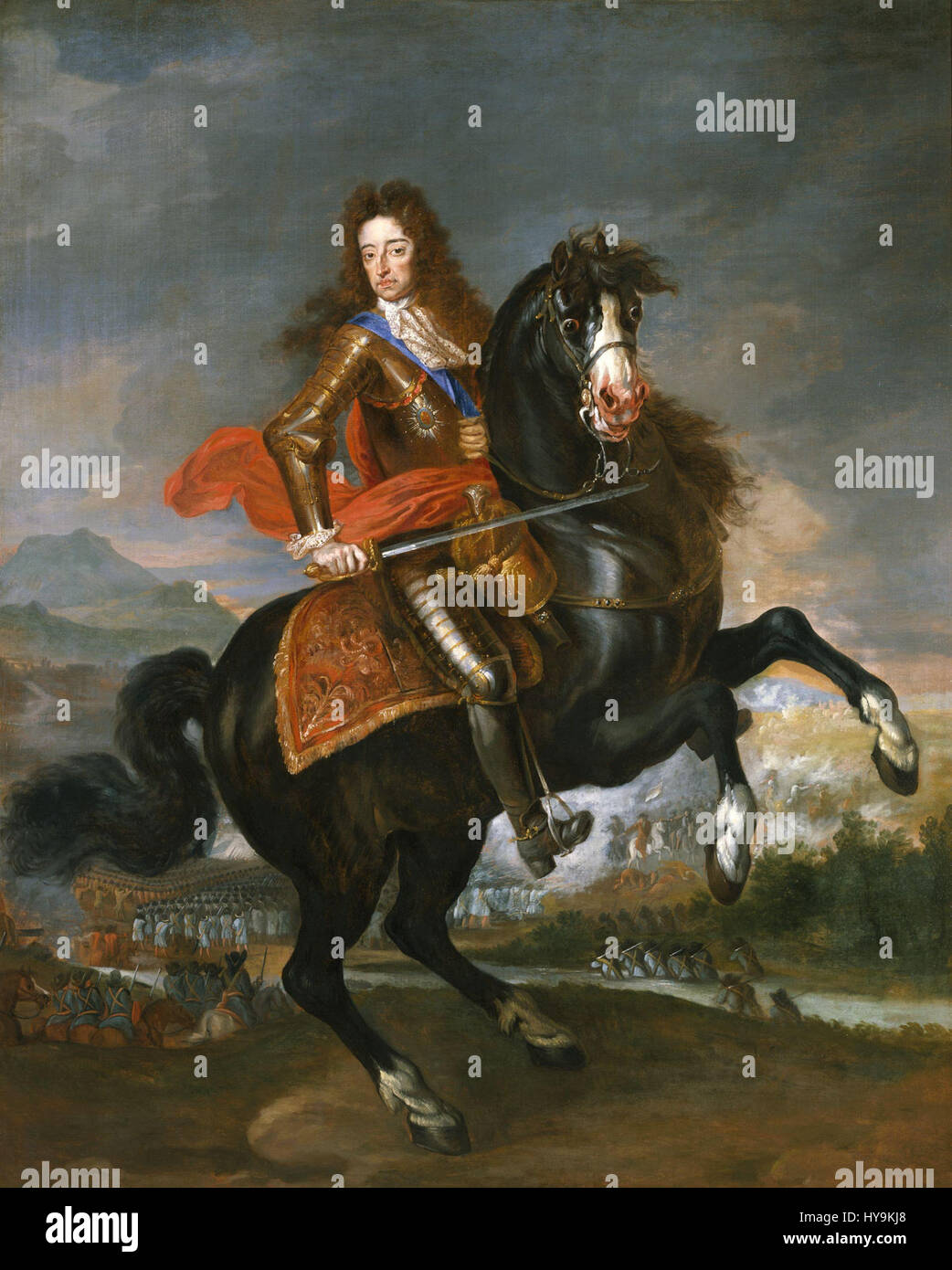 Dieses Porträt von König Wilhelm III., gemalt von einem berühmten Künstler, zeigt die königliche Präsenz des Monarchen. Als niederländischer Prinz und später König von England wurde Wilhelms Bild während seiner Regierungszeit im späten 17. Jahrhundert zu einem Wahrzeichen. Stockfoto