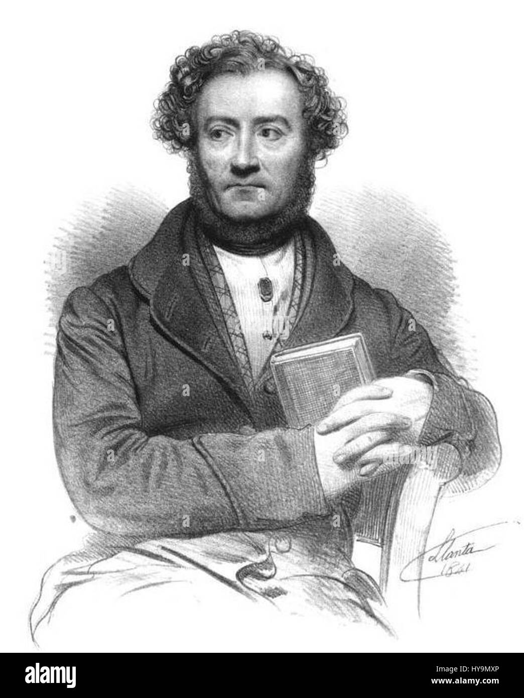 Germain Sarrut ist eine bemerkenswerte Figur, die in einem Porträt von Llanta aufgenommen wurde. Das Kunstwerk unterstreicht wahrscheinlich seine herausragende Rolle in der Kultur- oder Kunstszene während seiner Zeit und spiegelt seine historische Bedeutung und den unverwechselbaren Stil des Künstlers wider. Stockfoto