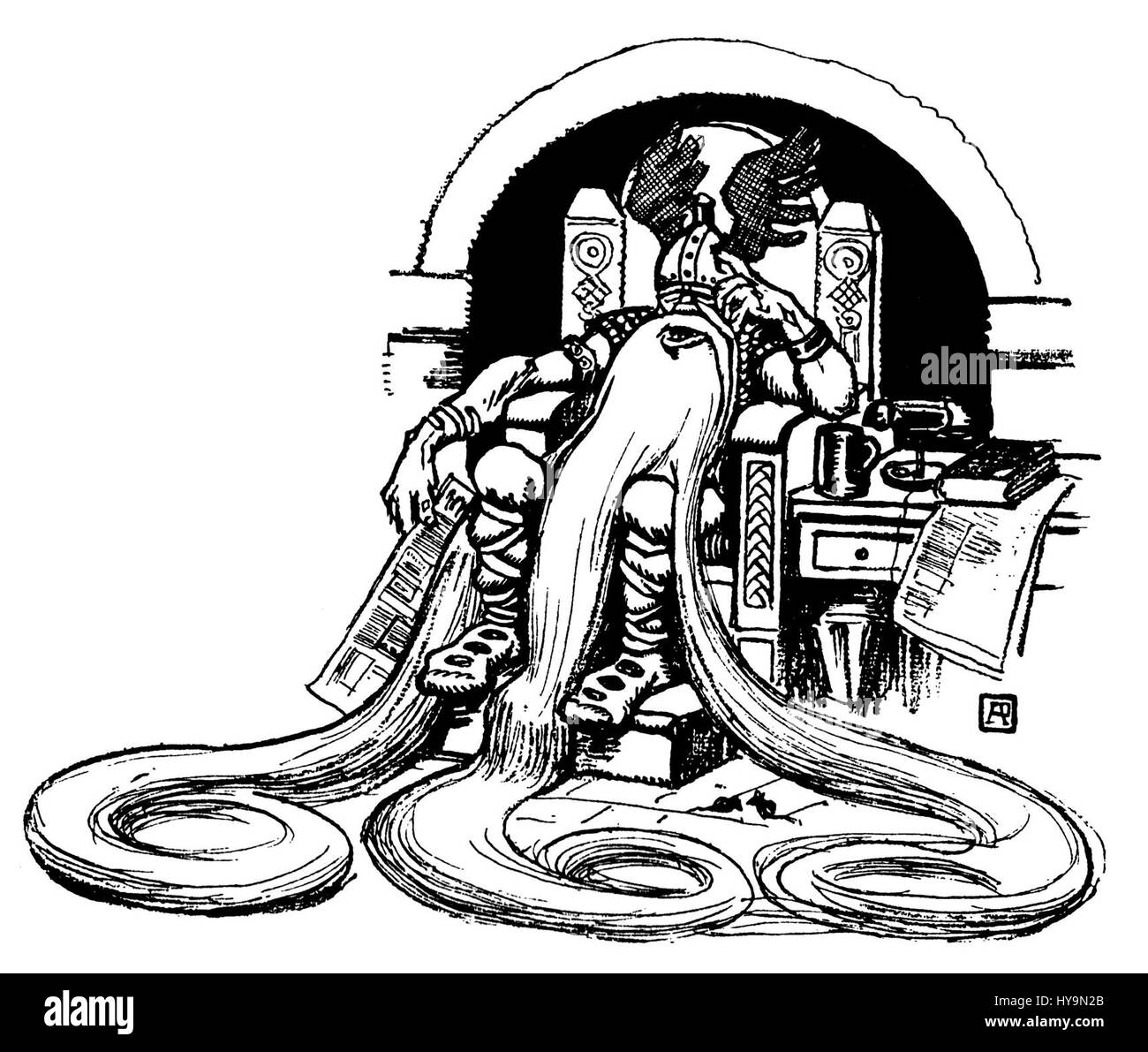 Ein Porträt von Friedrich Barbarossa, Kaiser des Heiligen Römischen Reiches, von A. Radakov, erstellt 1911. Das Gemälde spiegelt die Rolle des Kaisers in der europäischen Geschichte wider und betont seine Macht und Führung im Mittelalter. Stockfoto