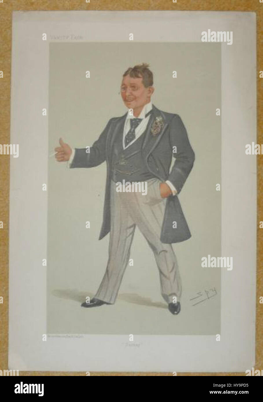 Diese Illustration von Vanity Fair aus dem Jahr 1895 zeigt Barney Barnato, einen südafrikanischen Finanzier und Bergbaumagnaten. Das Kunstwerk fängt Barnatos Persönlichkeit ein und betont seinen Reichtum und sein soziales Ansehen während des späten 19. Jahrhunderts und symbolisiert seinen Einfluss im Bergbau und in der Finanzwelt. Stockfoto