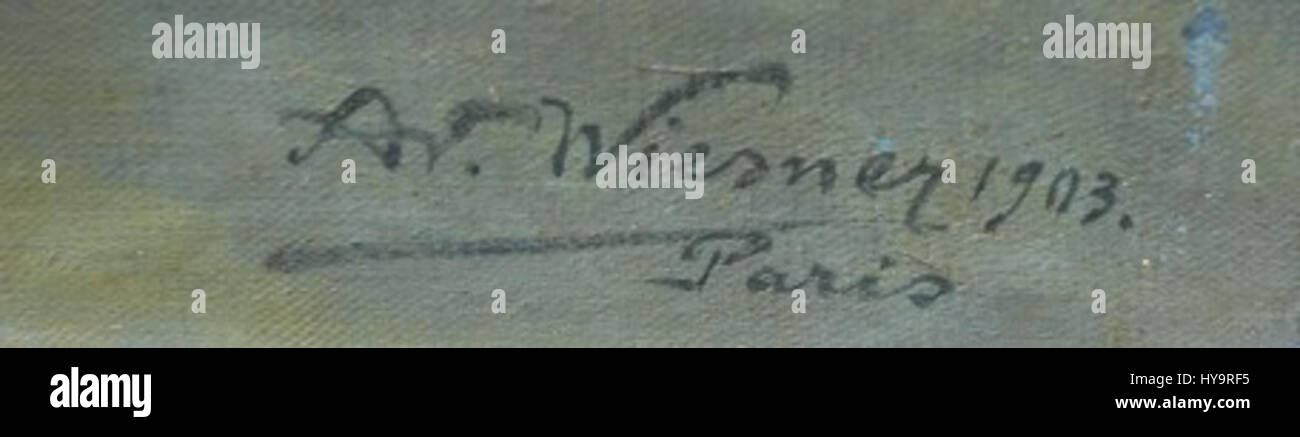 Adolf Wiesner war ein österreichischer Künstler, der für sein vielfältiges Werk in Porträts und Landschaften bekannt war. Sein unverkennbares Stück ist ein Beweis für seinen einzigartigen künstlerischen Stil, der Realismus mit einem Hauch emotionaler Tiefe verbindet. Stockfoto