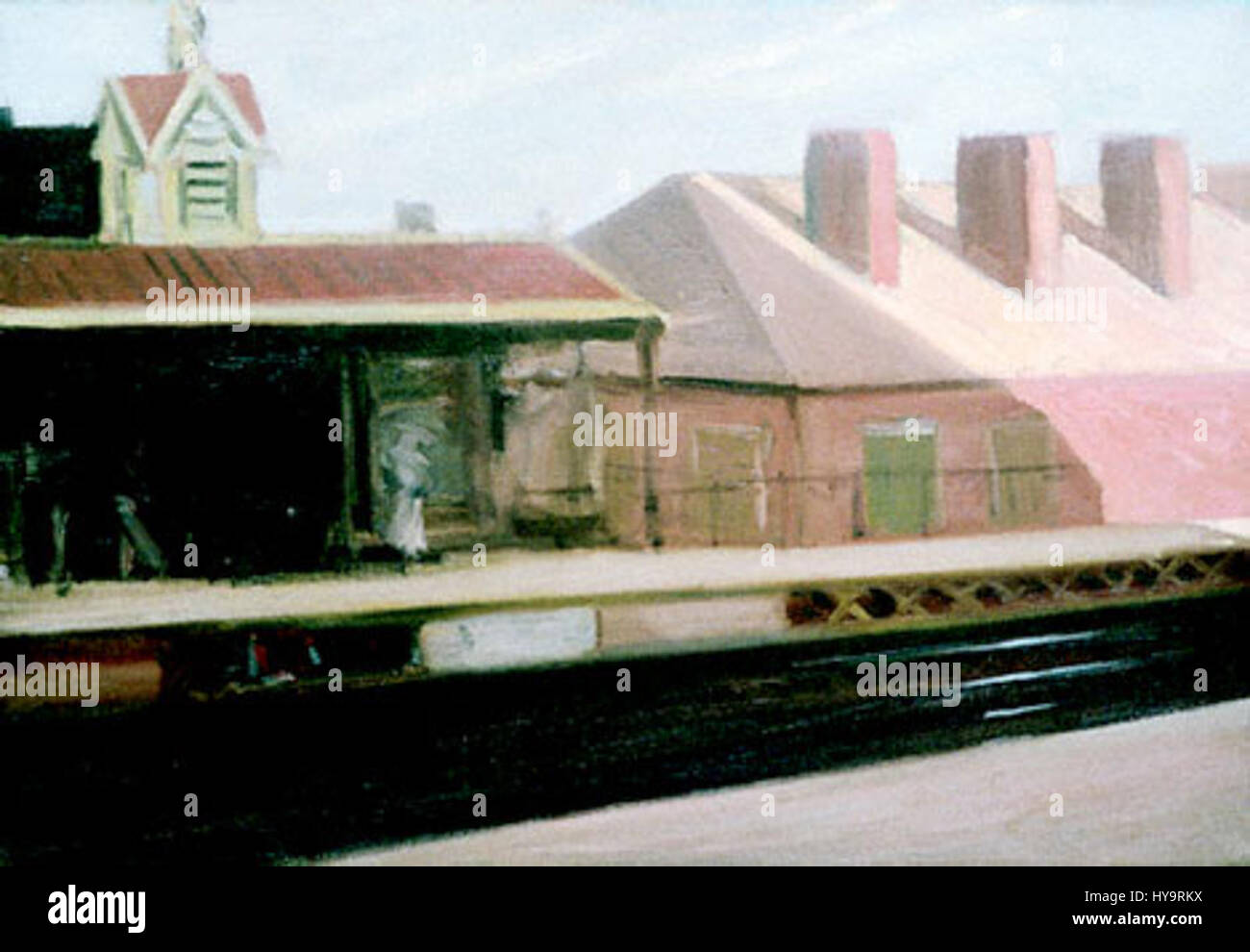 Edward Hoppers „The El Station“ fängt den starken Realismus und die Einsamkeit ein, die er oft in seinen Werken findet. Dieses Gemälde zeigt eine U-Bahn-Station und erinnert an Themen der Isolation, des urbanen Lebens und des Zeitablaufs, typisch für Hoppers Stil. Stockfoto