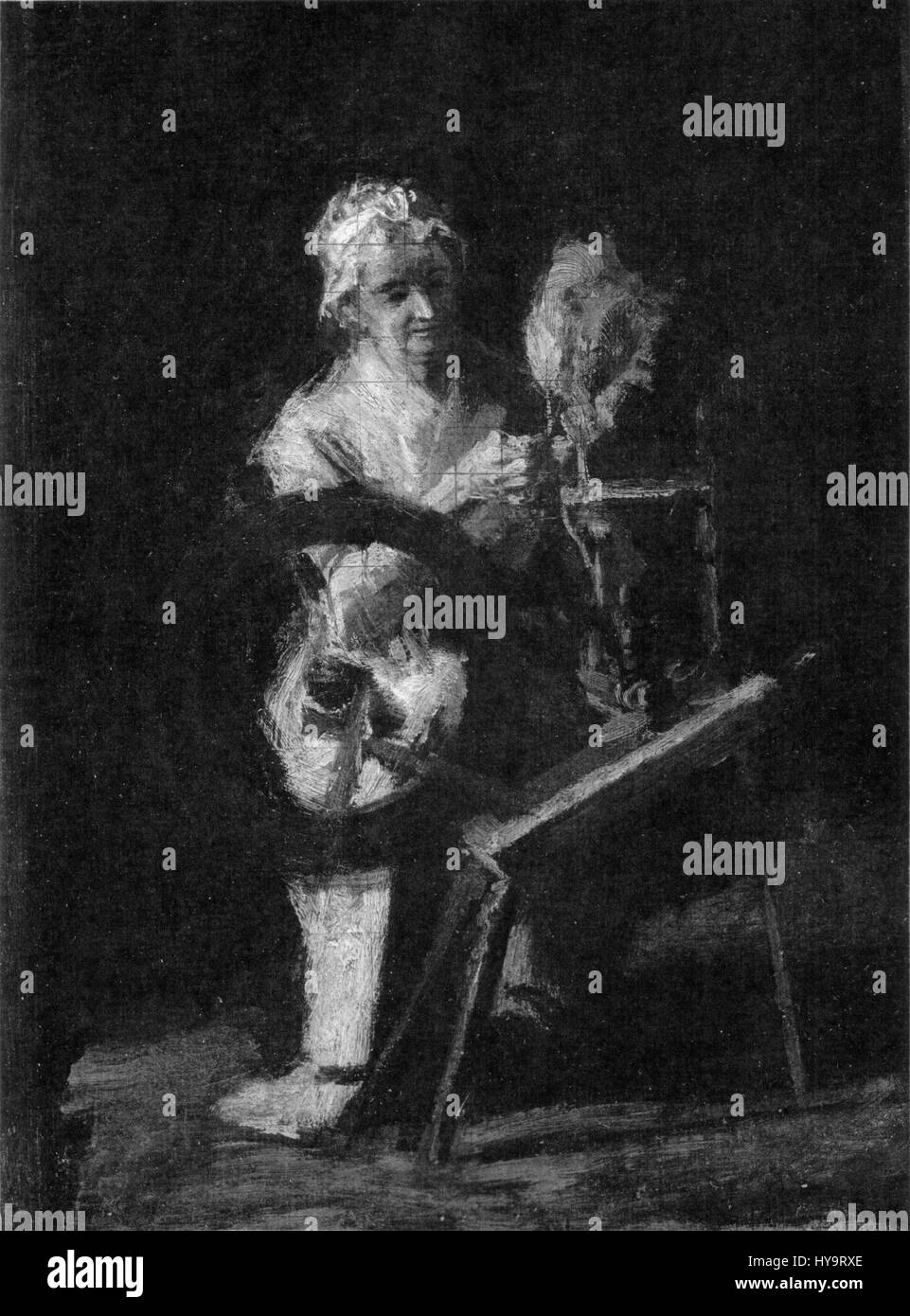 „In Oma's Time“ von Thomas Eakins fängt einen nostalgischen, intimen Moment aus der amerikanischen Geschichte ein. Das Stück spiegelt Eakins' Fähigkeit wider, Emotionen und historische Genauigkeit zu vermitteln, und zeigt familiäre Dynamik mit einem starken Sinn für Realismus. Stockfoto