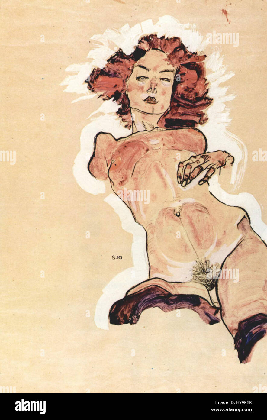 „Porträt von Edith Schiele“ von Egon Schiele, gemalt 1915, zeigt die Frau des Künstlers mit einem nachdenklichen Ausdruck, der durch markante Linien und ausdrucksstarke Farben gekennzeichnet ist und Schieles expressionistischen Stil veranschaulicht. Stockfoto „Porträt von Edith Schiele“ von Egon Schiele, gemalt 1915, zeigt die Frau des Künstlers mit einem nachdenklichen Ausdruck, der durch markante Linien und ausdrucksstarke Farben gekennzeichnet ist und Schieles expressionistischen Stil veranschaulicht. Stockfoto