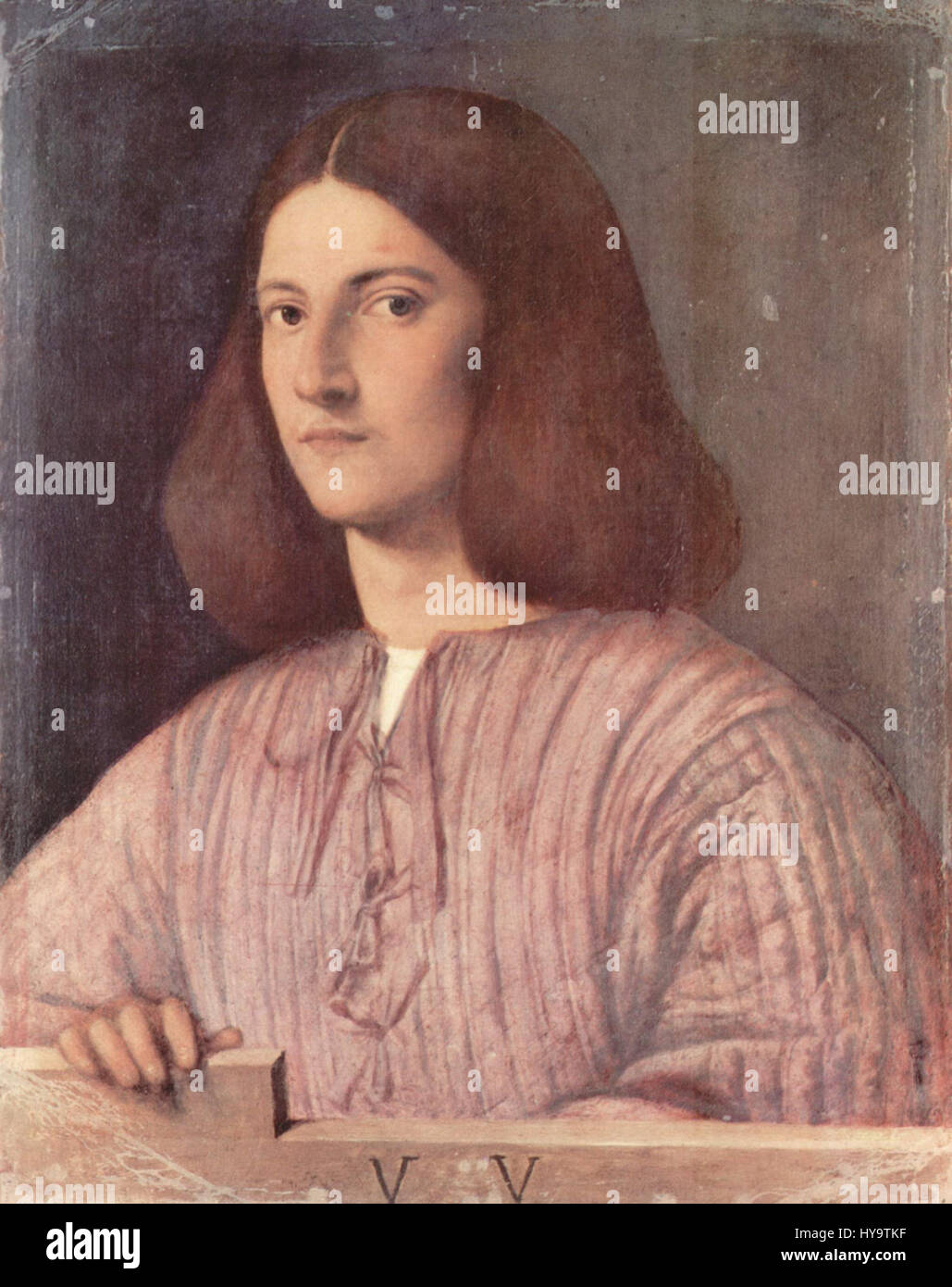 Ein Werk von Giorgione, dem venezianischen Renaissance-Maler, mit den klassischen Themen der Zeit. Sein Stil ist bekannt für seine geheimnisvolle Verwendung von Licht und Komposition, und dieses Stück veranschaulicht die Fähigkeit des Künstlers, Emotionen und Atmosphäre zu vermitteln. Stockfoto