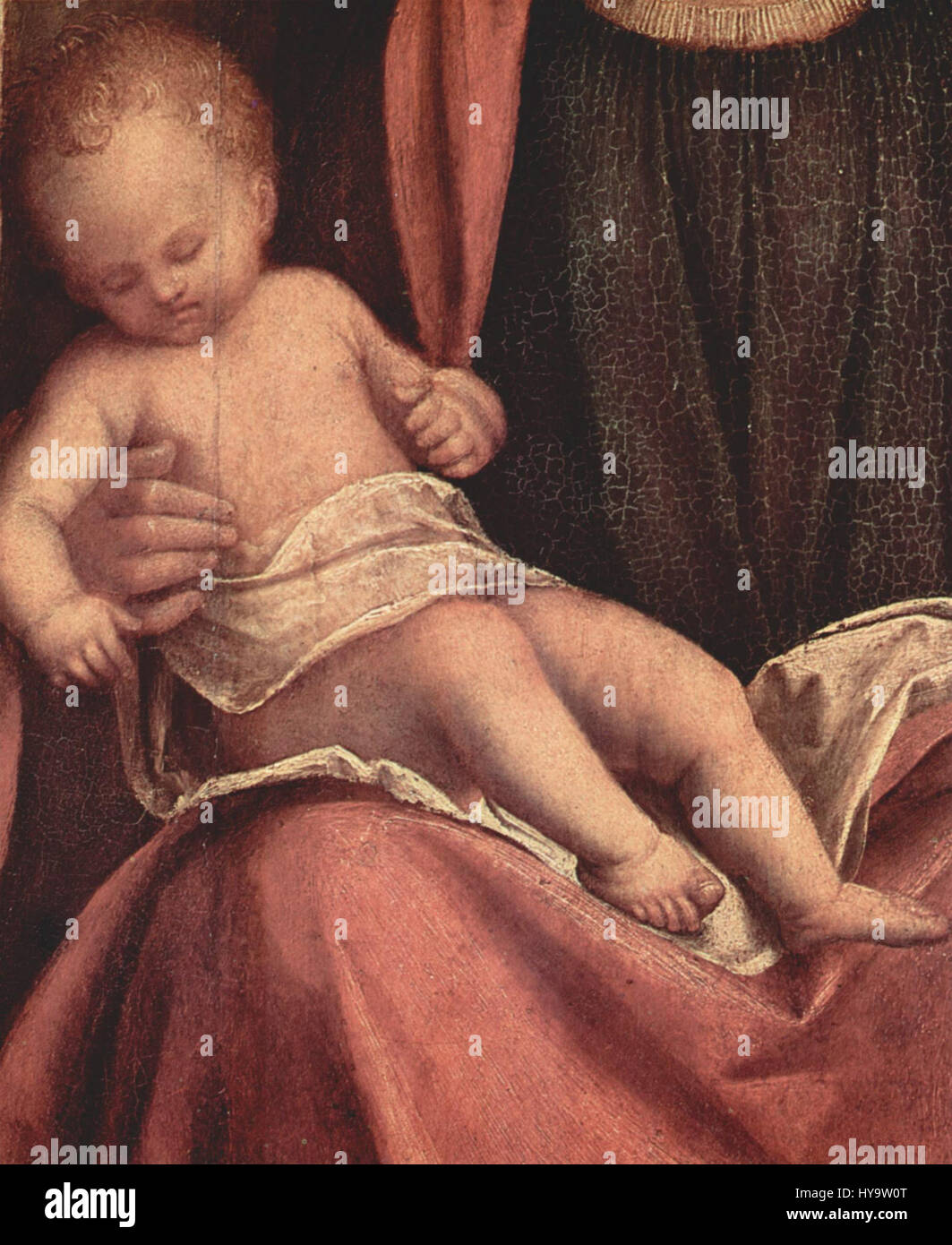 Giorgione war ein venezianischer Renaissance-Maler, bekannt für seine stimmungsvollen Landschaften und seine subtile Verwendung von Licht. Dieses Werk, das als „004“ bezeichnet wird, zeigt wahrscheinlich seine Beherrschung der Techniken der frühen Renaissance, insbesondere seine Darstellung menschlicher Figuren in ruhigen, harmonischen Umgebungen. Stockfoto