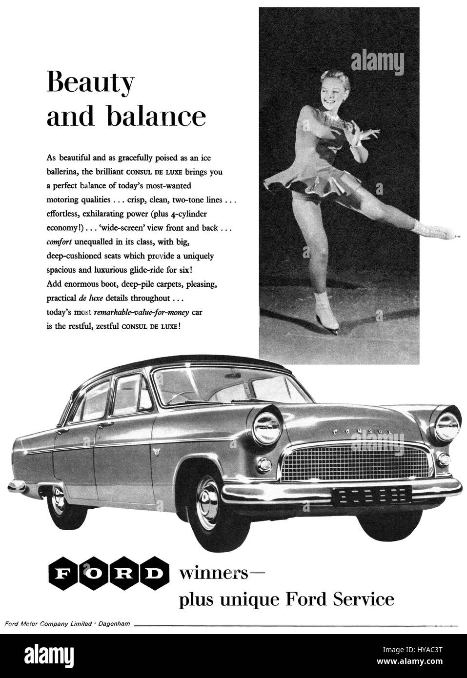 1958 britische Werbung für Autos Ford Consul. Stockfoto