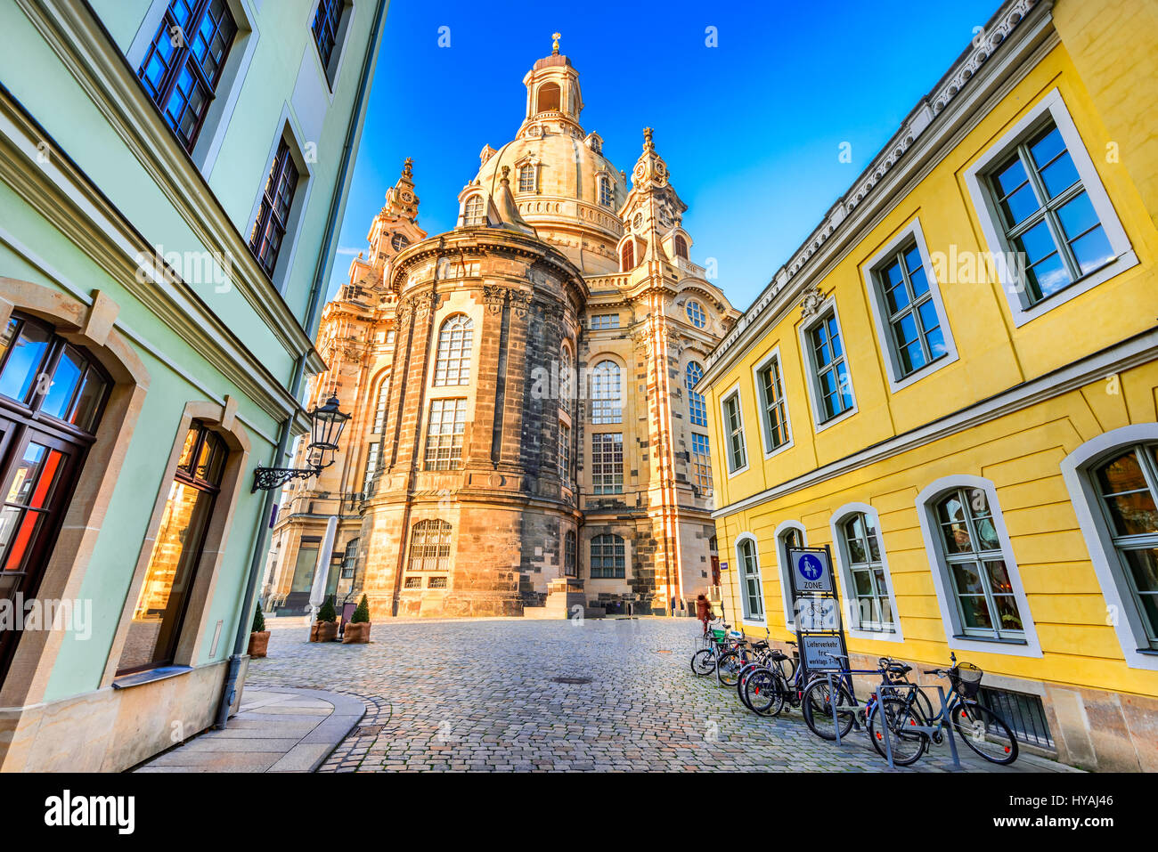 Dresden, Deutschland. Frauenkirche in der antiken Stadt Dresda, historisches und kulturelles Zentrum des Freistaates Sachsen in Europa. Stockfoto