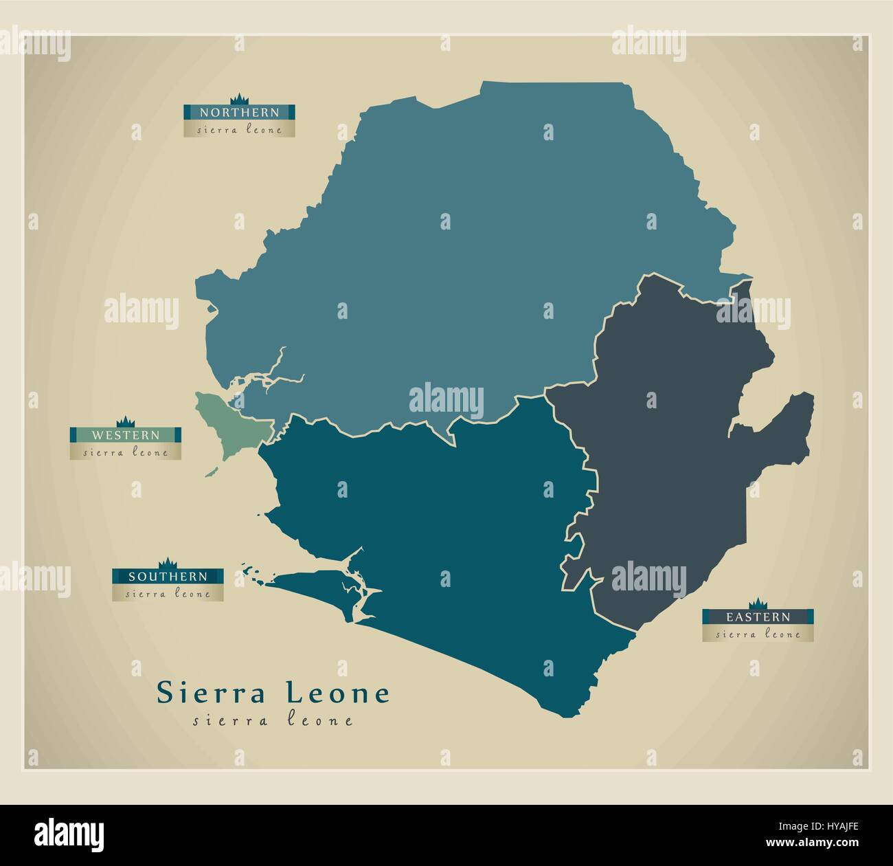 Moderne Karte - Sierra Leone Provinzen detailliert SL Stock Vektor