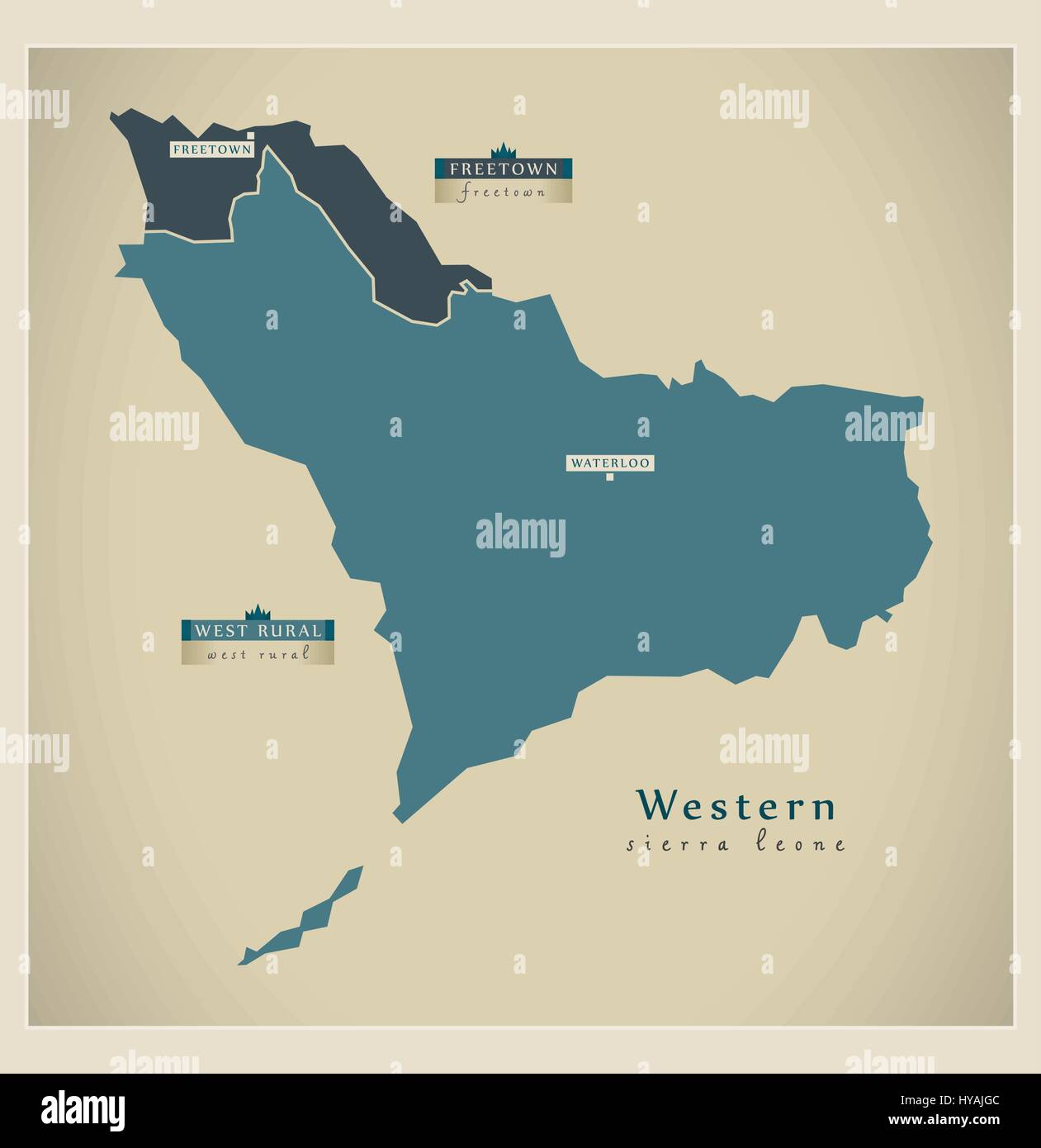 Moderne Karte - detailliert Western Provinz Bezirke SL Stock Vektor