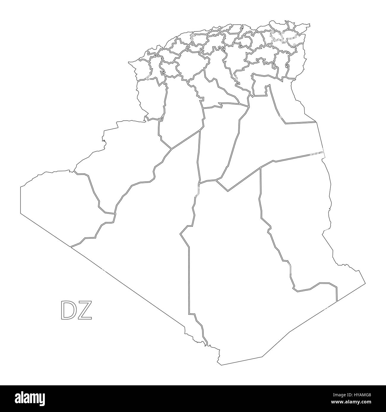 Algerien Umriss Silhouette Karte Abbildung mit Provinzen Stock Vektor