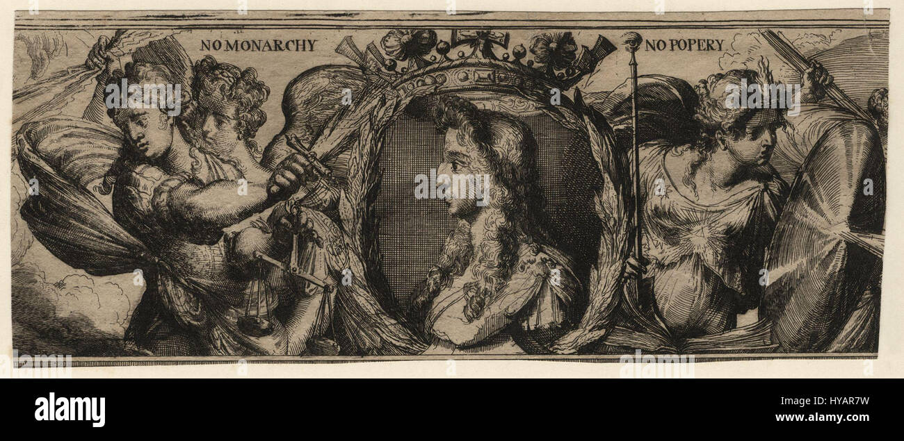 Ein Porträt von König Wilhelm III. (1650–1702) aus dem Atelier von Sir Peter Lely, um 1677, das ihn in Rüstung mit einem Spitzenkragen darstellt. Stockfoto