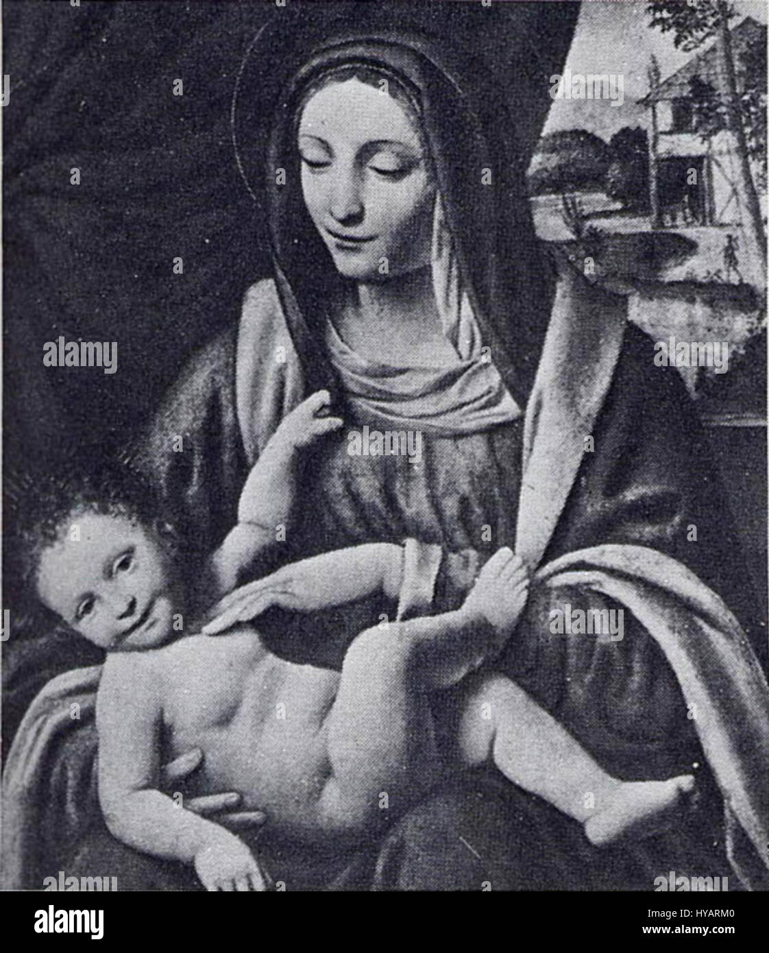 Das Kunstwerk „Luini ex litta modignani“ wird dem Künstler Bernardino Luini zugeschrieben, einem italienischen Renaissance-Maler. Das Stück veranschaulicht seinen raffinierten Ansatz, religiöse und mythologische Szenen darzustellen, die oft von filigranen Figuren und präzisen Kompositionen geprägt sind. Stockfoto