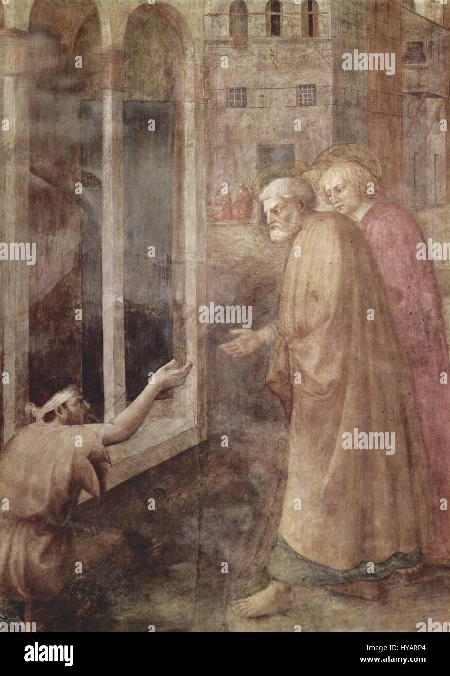 Masolinos Arbeiten aus der Frührenaissance demonstrieren die Fähigkeit des Künstlers, religiöse Themen mit einem naturalistischen Ansatz zu erfassen. Masolinos Gemälde sind bekannt für seine Fresken und Altargemälde und kombinieren oft detaillierte menschliche Figuren mit ruhigen Hintergründen, was den Übergang von der mittelalterlichen zur Renaissance-Kunst markiert. Stockfoto