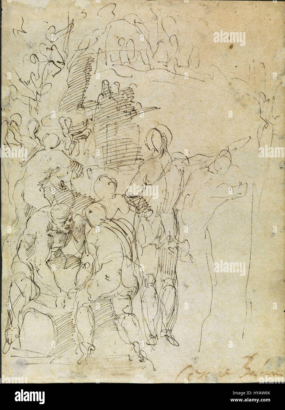 Cesare Bagliones Studie über männliche Figuren zeigt, dass er sich auf die menschliche Form konzentriert, indem er anatomische Präzision und die Nuancen der männlichen Muskulatur in seinem Kunstwerk einfängt. Stockfoto Cesare Bagliones Studie über männliche Figuren zeigt, dass er sich auf die menschliche Form konzentriert, indem er anatomische Präzision und die Nuancen der männlichen Muskulatur in seinem Kunstwerk einfängt. Stockfoto