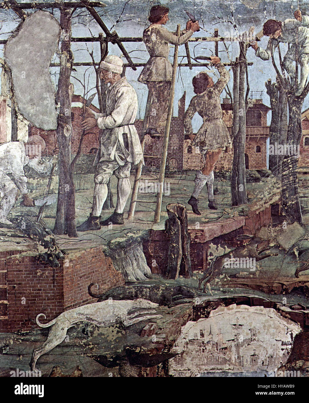 Francesco del Cossas Werk aus der Renaissance spiegelt den detaillierten Realismus und die menschliche Emotion der Zeit wider. Seine Verwendung von Farbe und Form zeigt die stilistischen Merkmale der frühen Renaissance in Italien. Stockfoto