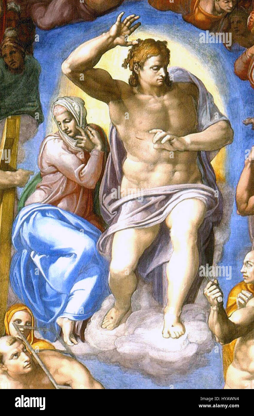 Michelangelo Buonarroti, ein italienischer Bildhauer, Maler und Architekt, ist für seine Werke aus der Renaissance bekannt. Zu seinen Meisterwerken zählen die Decke der Sixtinischen Kapelle und die Statue of David, die bedeutende Meilensteine in der westlichen Kunstgeschichte darstellen. Stockfoto