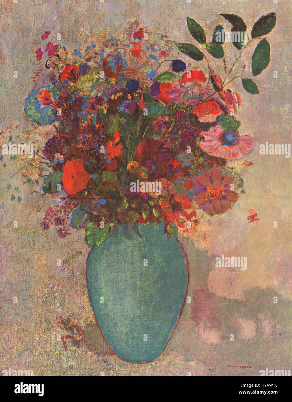 Odilon Redons Arbeiten erforschen oft die Grenzen von Fantasie und Realität. Bekannt für seine ätherischen und traumhaften Bilder, verkörpert sein Stück aus dem Jahr 001 die geheimnisvolle und surreale Natur seiner künstlerischen Vision. Stockfoto