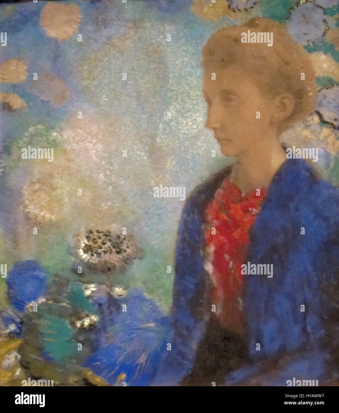 „Baronne de Domecy“ von Odilon Redon ist ein Porträt, das den Sitter mit zarten Farben und sanfter Beleuchtung einfängt. Redon, bekannt für seine traumhaften und symbolischen Werke, verleiht diesem Porträt ein Gefühl von Mysterium, das es dem Betrachter ermöglicht, die innere Welt des Motivs durch die charakteristische Technik des Künstlers zu spüren, Realismus und Fantasie zu vermischen. Stockfoto