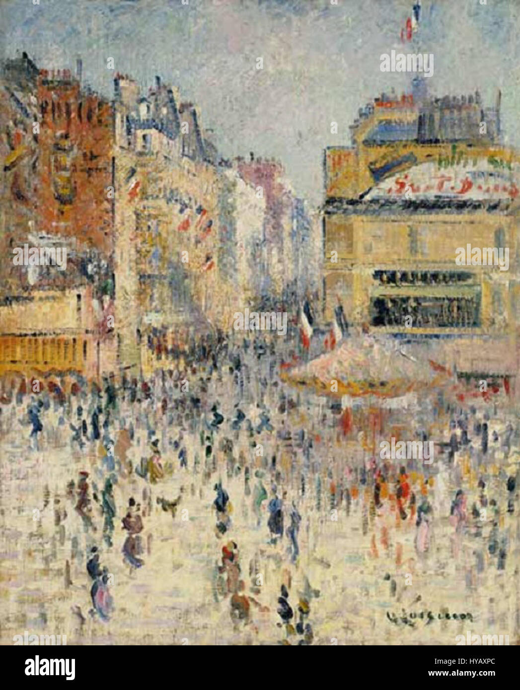 „Le 14 Juillet“ von Gustave Loiseau ist ein Gemälde, das die Essenz des Bastille-Tages in Frankreich einfängt. Loiseaus Werk ist bekannt für seine Verwendung von Licht und lebendigen Farben und spiegelt die lebhafte und feierliche Atmosphäre des französischen Nationalfeiertags wider. Das Gemälde unterstreicht die Bedeutung dieses Tages in der französischen Kultur, zum Jahrestag der Französischen Revolution. Stockfoto