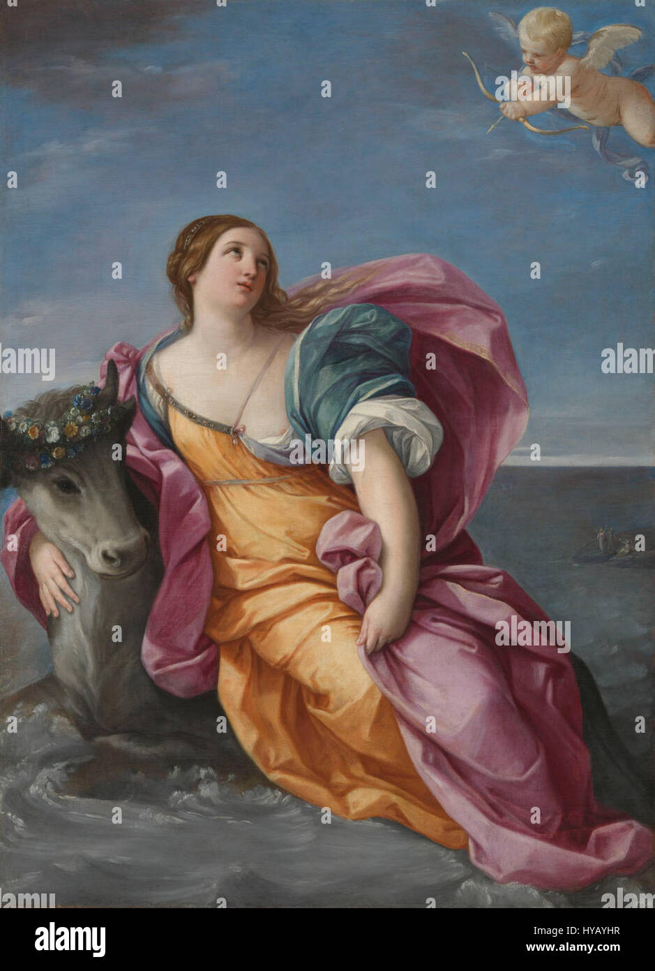 Guido Reni war ein italienischer Barockkünstler, der für seine Beherrschung religiöser und mythologischer Themen bekannt war. Die Malerei 055 ist Teil seiner Sammlung von Werken, die wahrscheinlich Szenen des Christentums oder der klassischen Mythologie im Barock-Stil darstellen. Stockfoto