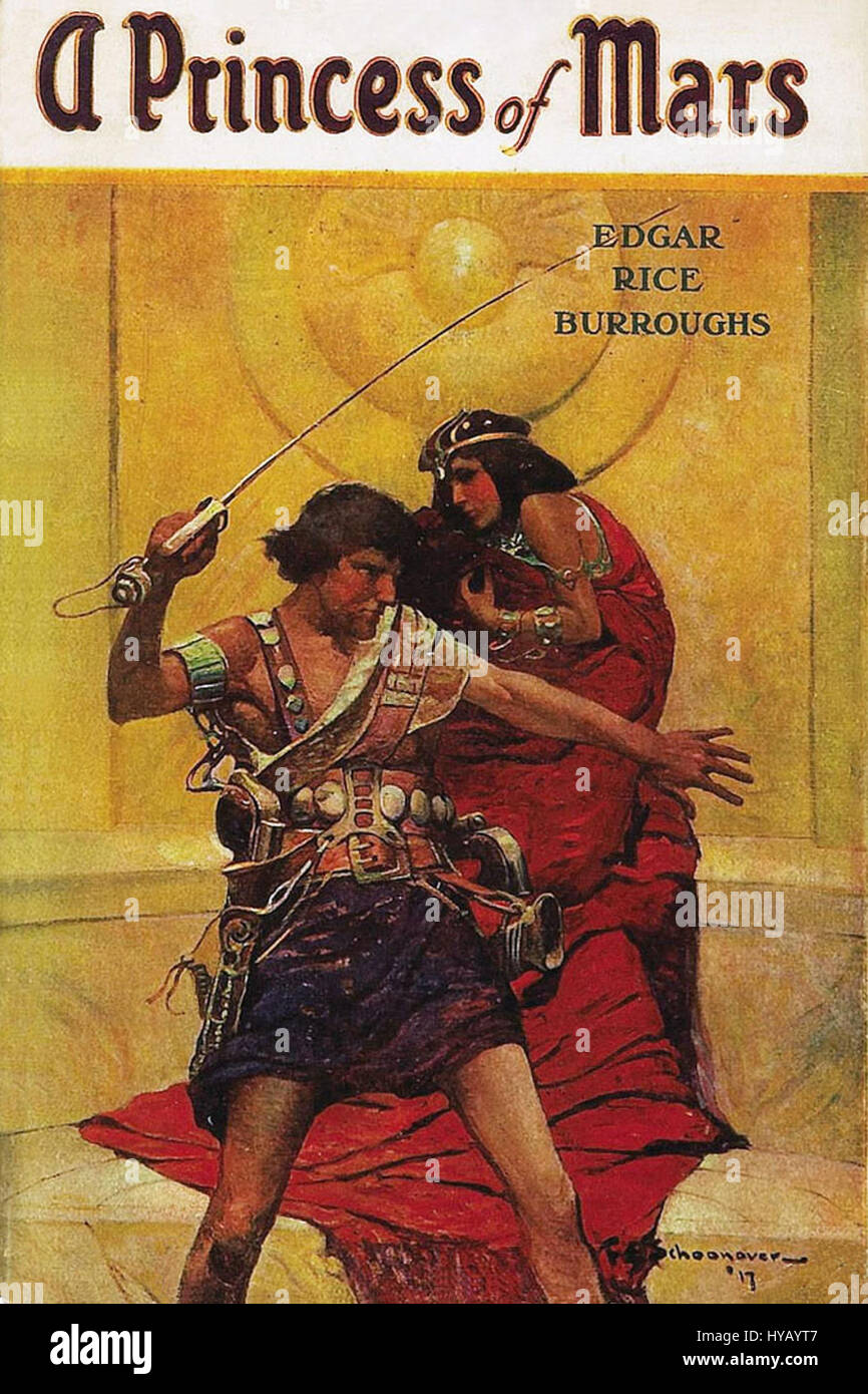 Das große Gemälde „Princess of Mars“ zeigt eine Figur aus dem Science-Fiction-Genre, die möglicherweise von Edgar Rice Burroughs' Marsgeschichten inspiriert wurde. Stockfoto