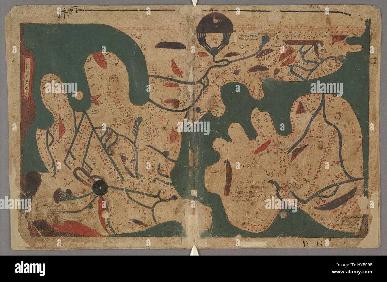 Das „Buch der Kuriositäten“ ist eine mittelalterliche Handschrift, die sich in der Bodleian Library befindet. Es handelt sich um eine Sammlung von wissenschaftlichem und philosophischem Wissen, mit Illustrationen und Beschreibungen verschiedener Weltwunder, sowohl real als auch mythisch, typisch für den mittelalterlichen neugierigen Ansatz des Wissens. Stockfoto