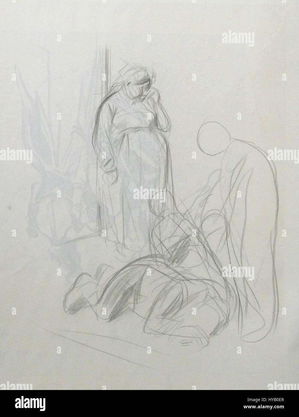 Diese Bleistiftskizze von Jean-Louis Forain zeigt seinen fließenden, ausdrucksstarken Stil und fängt einen Moment in seiner charakteristischen Art ein. Die Rückseite des Stücks unterstreicht die rohe, unvollendete Qualität seiner vorbereitenden Zeichnungen, die auf sein Werk im späten 19. Bis frühen 20. Jahrhundert hindeuten. Stockfoto