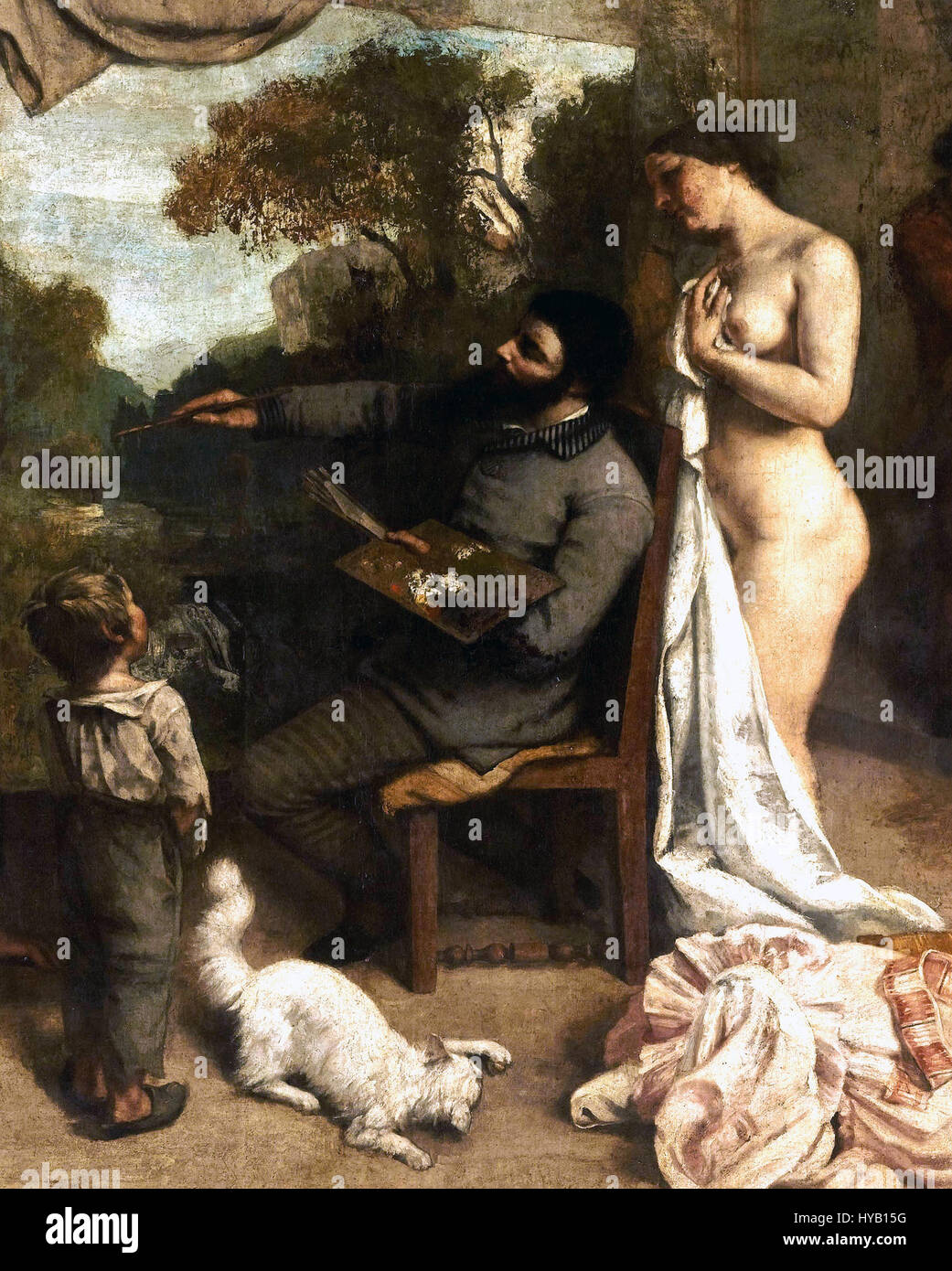 Gustave Courbet war ein bedeutender französischer Maler des 19. Jahrhunderts, der für seine realistische Herangehensweise an die Malerei bekannt war. Sein Werk „006“ zeigt eine naturalistische Szene, die sich auf die Rohheit der Natur und des menschlichen Lebens konzentriert und seinen realistischen Stil veranschaulicht. Stockfoto