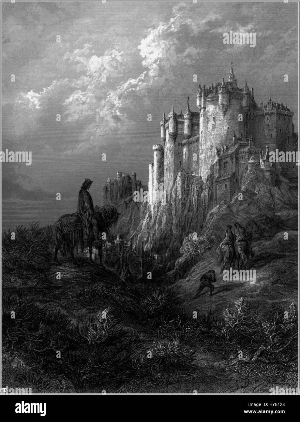 Idylls of the King ist eine Reihe von erzählenden Gedichten von Alfred, Lord Tennyson, die erstmals im 19. Jahrhundert veröffentlicht wurden. Das dritte Gedicht der Serie setzt die Arthurischen Legenden fort und konzentriert sich auf Themen wie Ritterlichkeit, Ehre und den Untergang von König Arthurs Königreich. Stockfoto