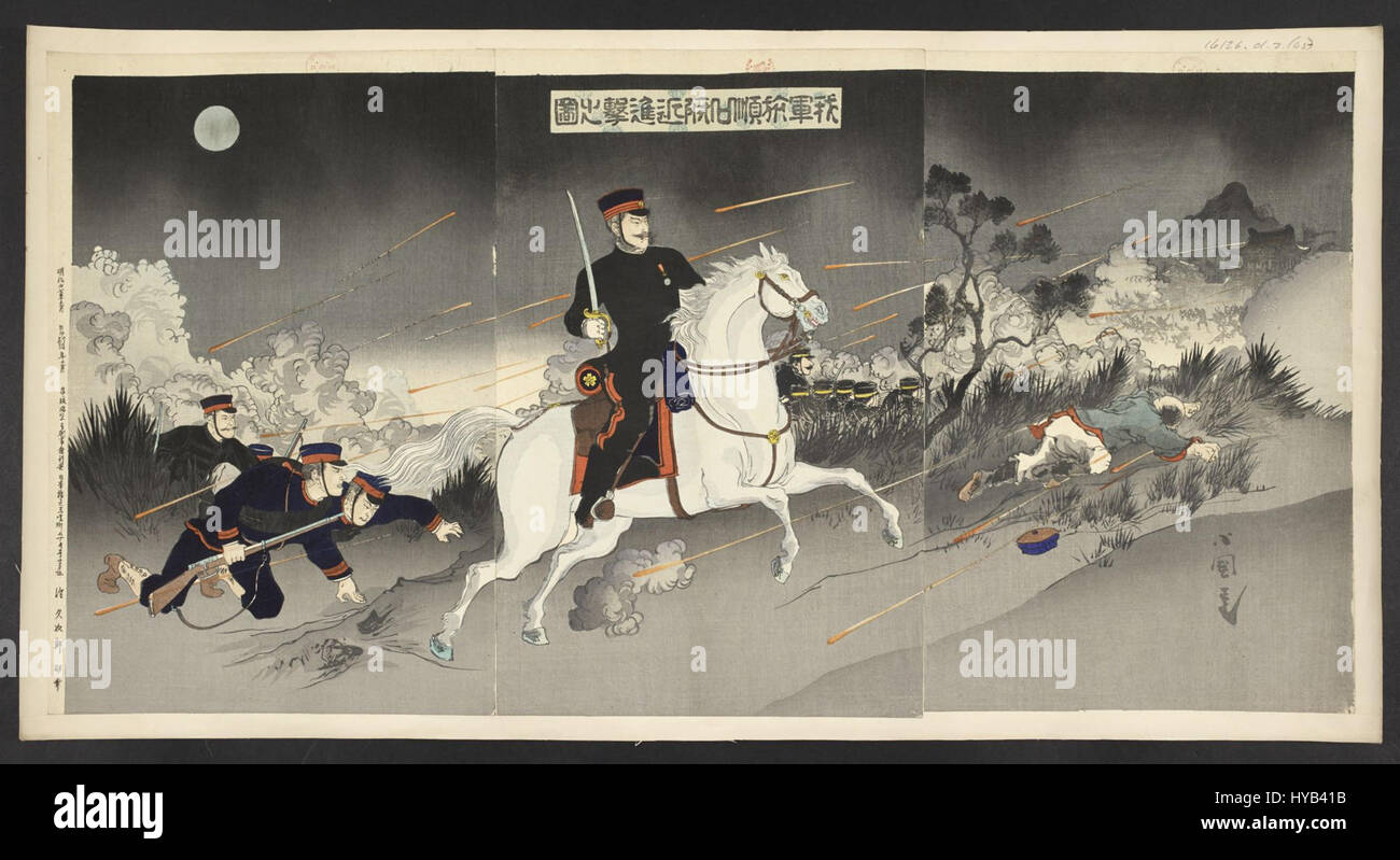 Die japanische Armee kämpfte in der Nähe von Port Arthur während des Russisch-Japanischen Krieges, einem entscheidenden Konflikt von 1904 bis 1905. Diese Schlacht markierte einen bedeutenden Wendepunkt im Krieg und demonstrierte Japans wachsende militärische Stärke. Stockfoto