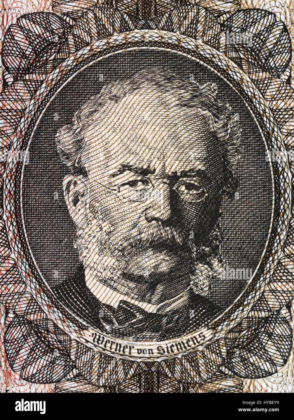 Werner von Siemens-Porträt von alten deutschen Geld Stockfoto