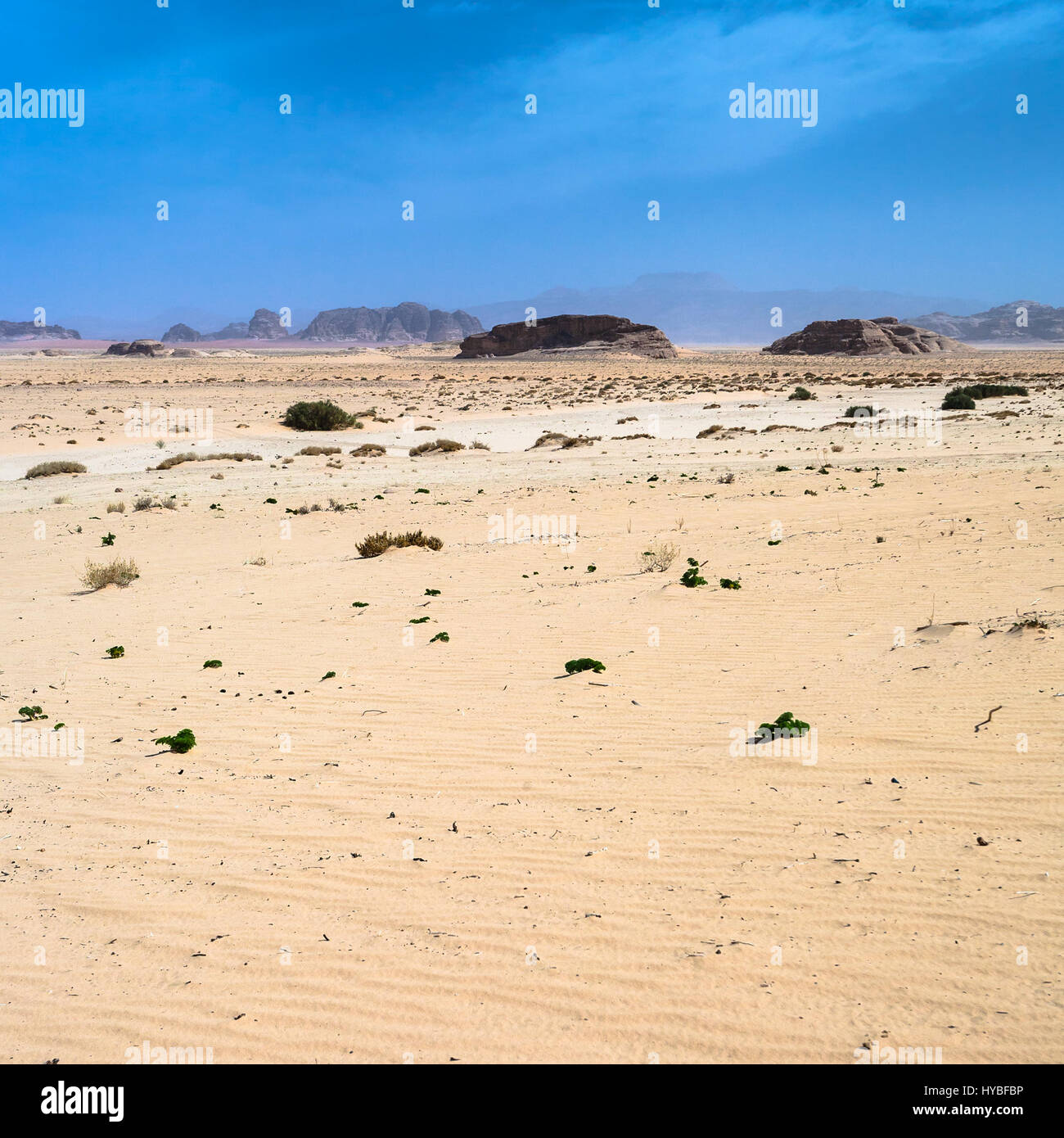 Reisen Sie nach Nahost Land Jordanien - Blick auf die Wüste Wadi Rum in sonnigen Wintertag Stockfoto